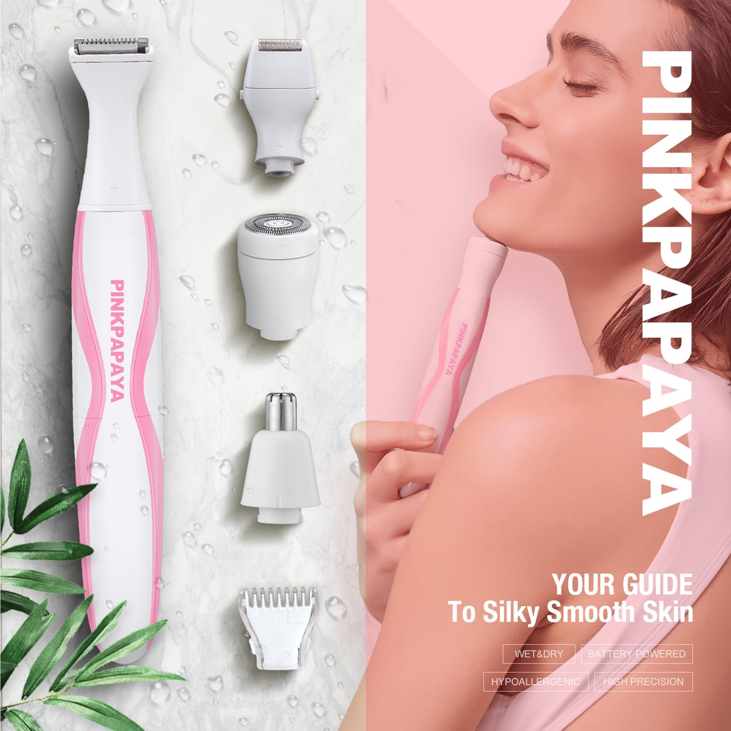 Pinkpapaya Electric Bikini Trimmer for Women,4 in 1 Electric Shaver,Bikini Line Hair Removal and Facial Hair Remover,Face Razors & Nose Hair Trimmer,Women's Grooming Kit,Tomato/p9k8