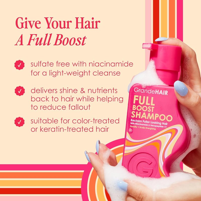 Grande Cosmetics GrandeHAIR Shampoo & Conditioner Set - Sulfate-Free, Biotin & Niacinamide for Healthier, Fuller Hair | 12 oz