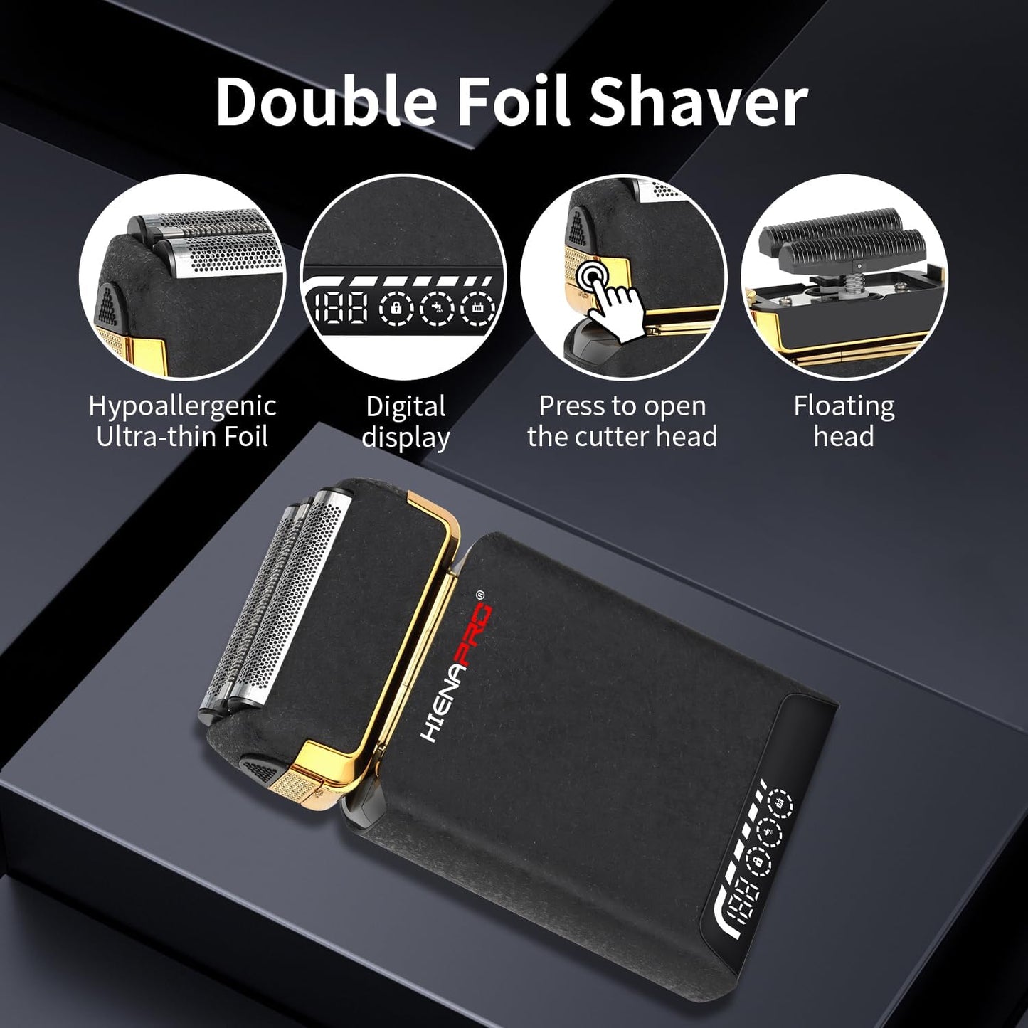 HIENA PRO Foil Shaver for Men - USB Rechargeable Electric Razor with LCD Display & Dual Blades | Cordless Shaving Device