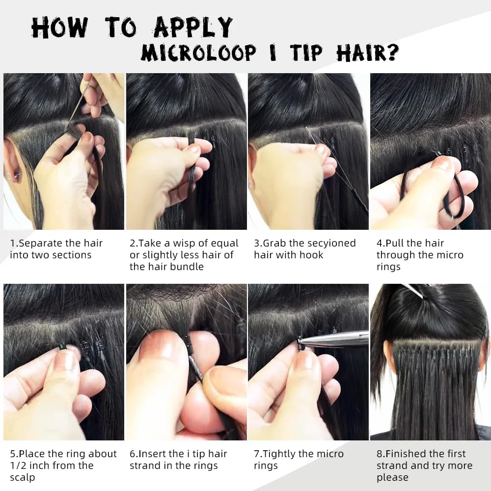I Tip Hair Extension Human Hair 22 Inch Pre Bonded Real Hair Extensions Natural Black I Tip Cold Fusion Stick In Remy Keratin Itip Hairs Extension Invisible Microlink 50g/50 Strands for Women