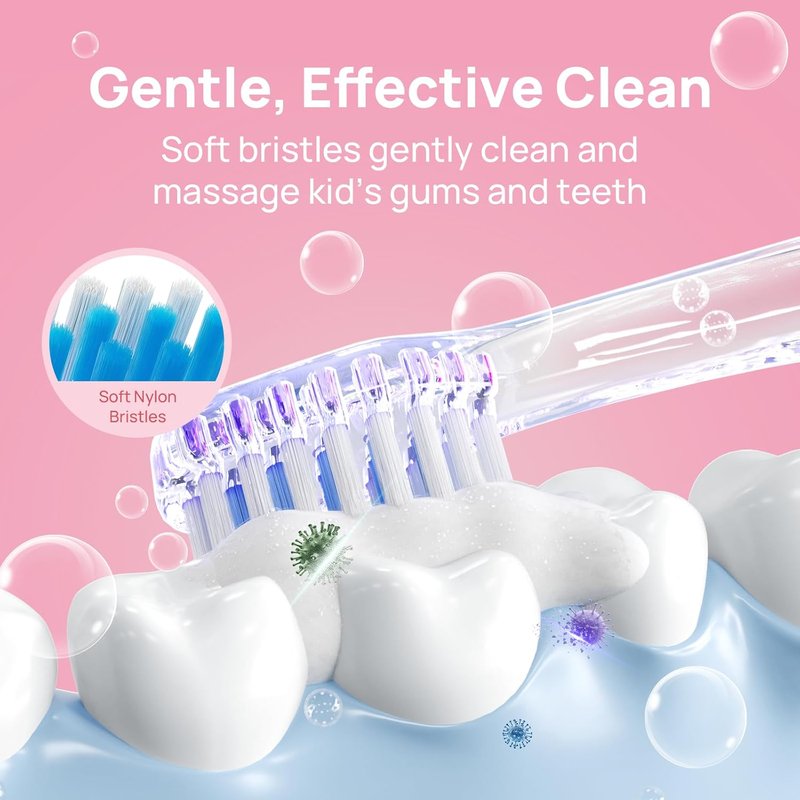 Kids Electric Toothbrush - USB Rechargeable with Smart Timer & LED Light | Pink, Ages 4+