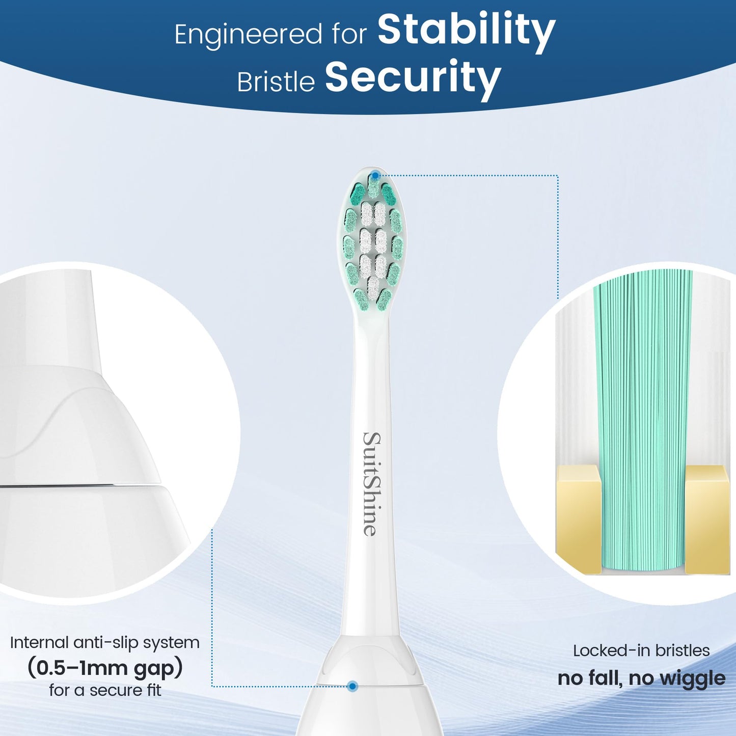 SuitShine Replacement Toothbrush Heads Compatible with Philips Sonicare and More Click-on Handles