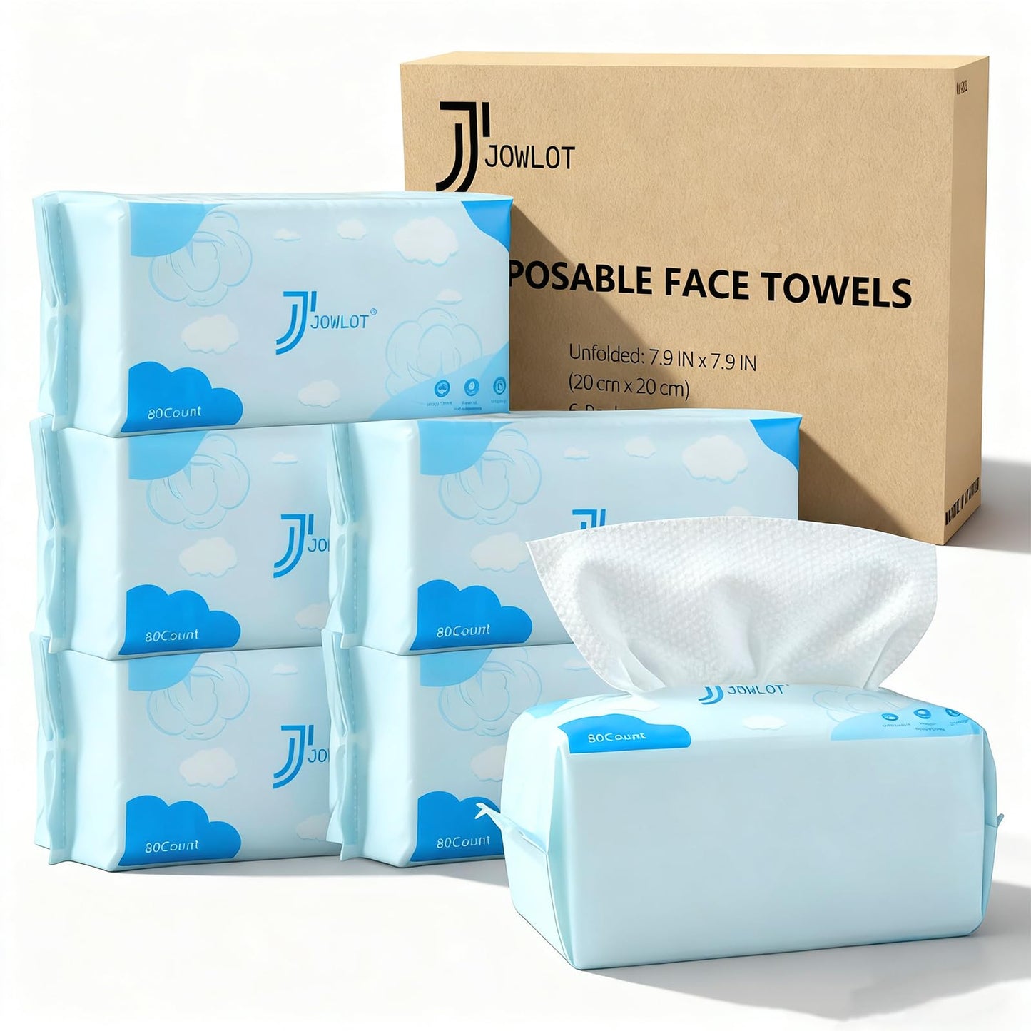 JOWLOT Disposable Face Towels, 480 Count Ultra Soft and Thick Cotton Facial Towels for Sensitive Skin, Dry Wipes Face Tissues Towelettes for Cleansing, Makeup Remover and Skincare