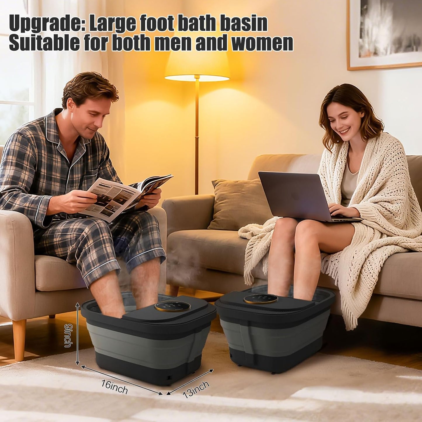 Foot Spa Bath Massager - Heated Bubble Massage with Remote Control | Touchscreen & Pumice Stone for Ultimate Relaxation