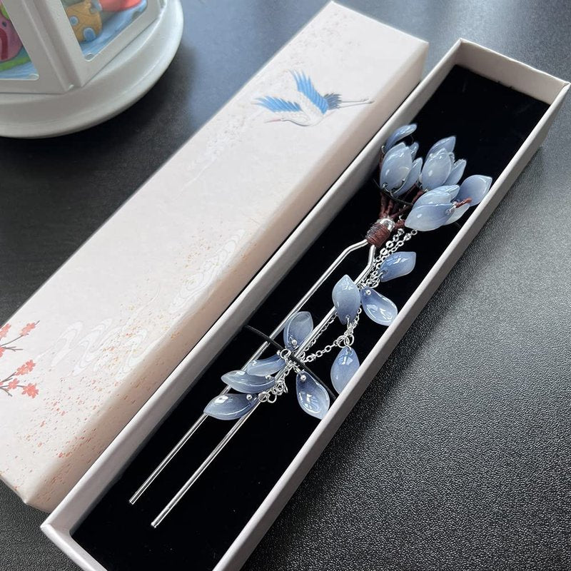 Flower Petal Hairpin with Pearl Tassels | Handmade Metal Hair Clip for Women & Girls