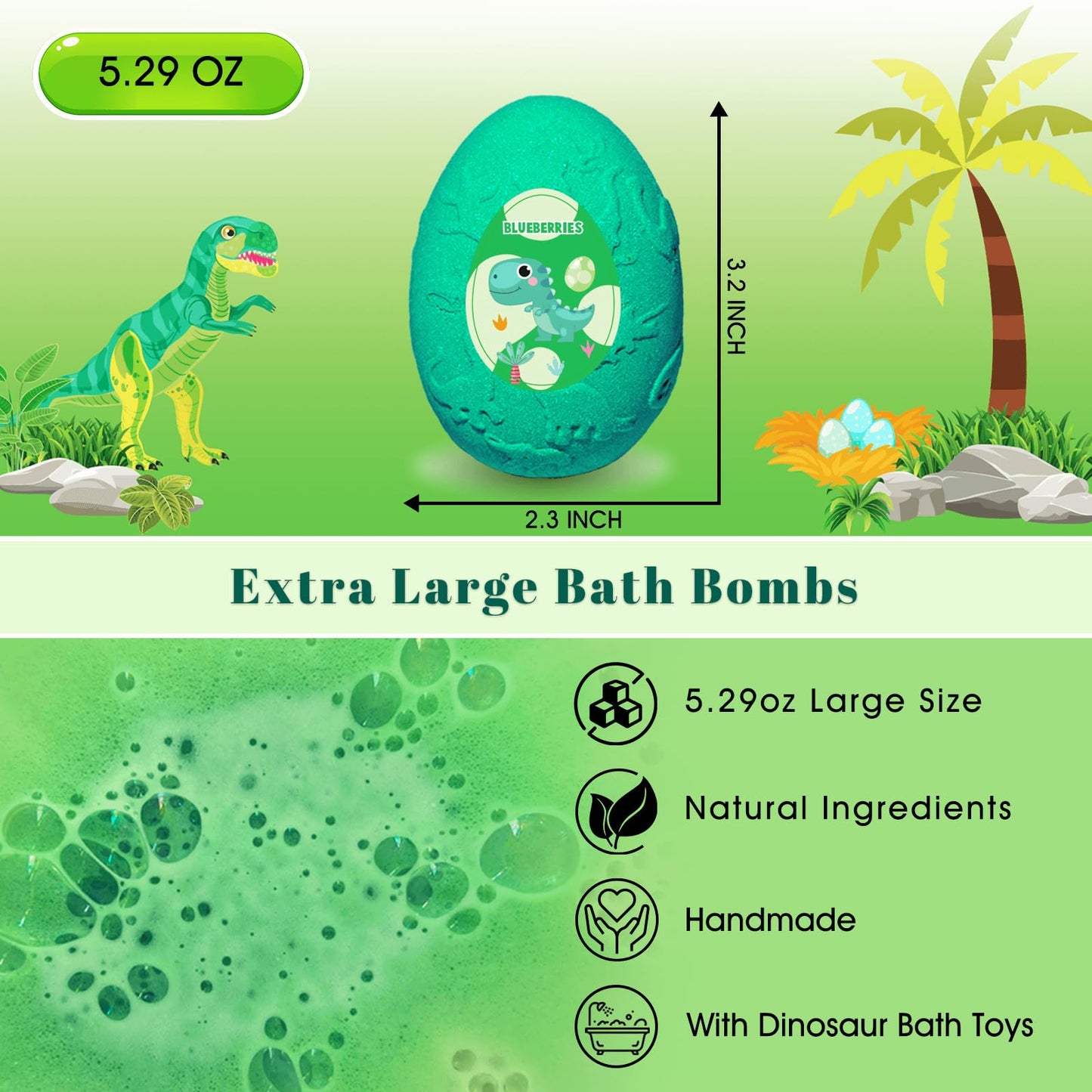 Persidra Kids Bath Bombs with Surprise Inside, XXL Large Dinosaur Bath Bombs 8pcs Bath Bomb Set with Toys Inside, Dino Toy Gifts for Kids Age 3 4 5 6 7 8 9 10 11 12