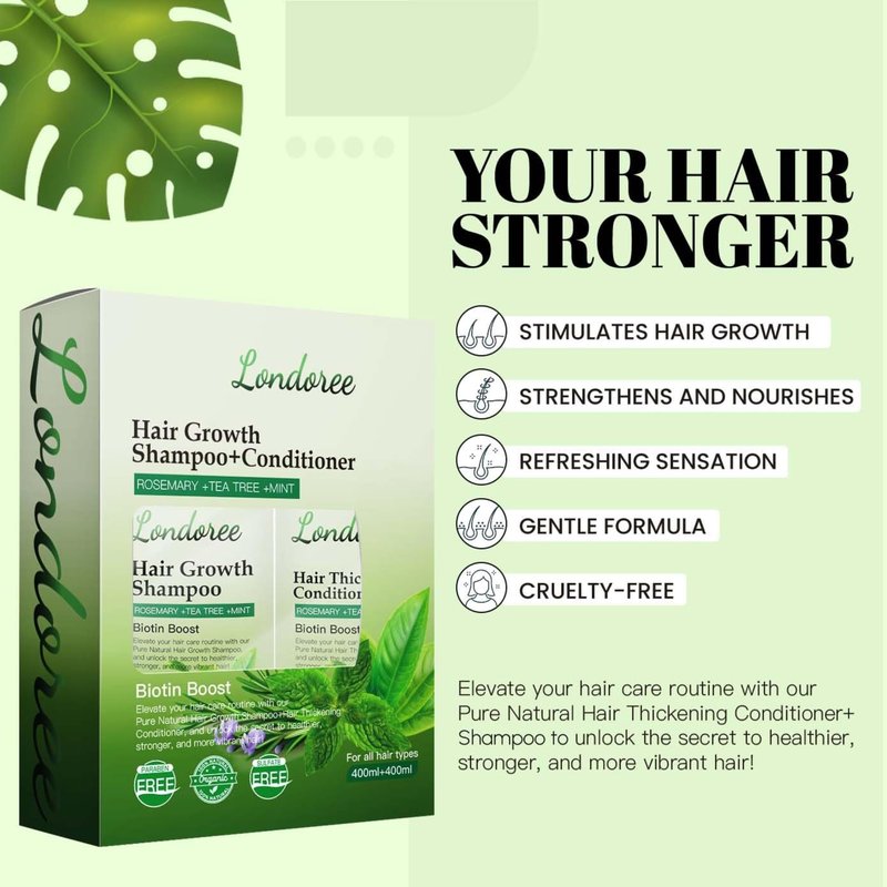 Rosemary Hair Growth Shampoo and Conditioner Set for Thinning Hair – Biotin Thickening Shampoo for Hair Loss, Sulfate Free with Mint and Tea Tree Oil for Scalp Care Women & Men 13.5 oz (400ml) Each