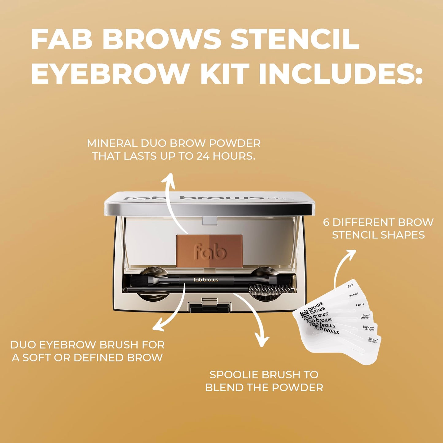 Fab Brows Duo Eyebrow Kit, Ultimate Brow Stencil Kit with Compact Powder Mirror and Eyebrow Shaper, Waterproof Eyebrow Makeup Kit Contour Palette, Eyebrow Cosmetics, (Light/Medium Brown)