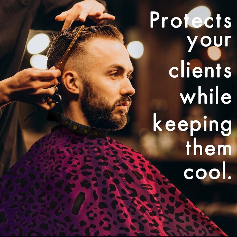 King Midas Barber Hair Cutting Cape for Men & Women - Adjustable Neck Hair Cape for Haircuts with Snap Button, Hairstylist Essentials - Leopard – Purple & Pink