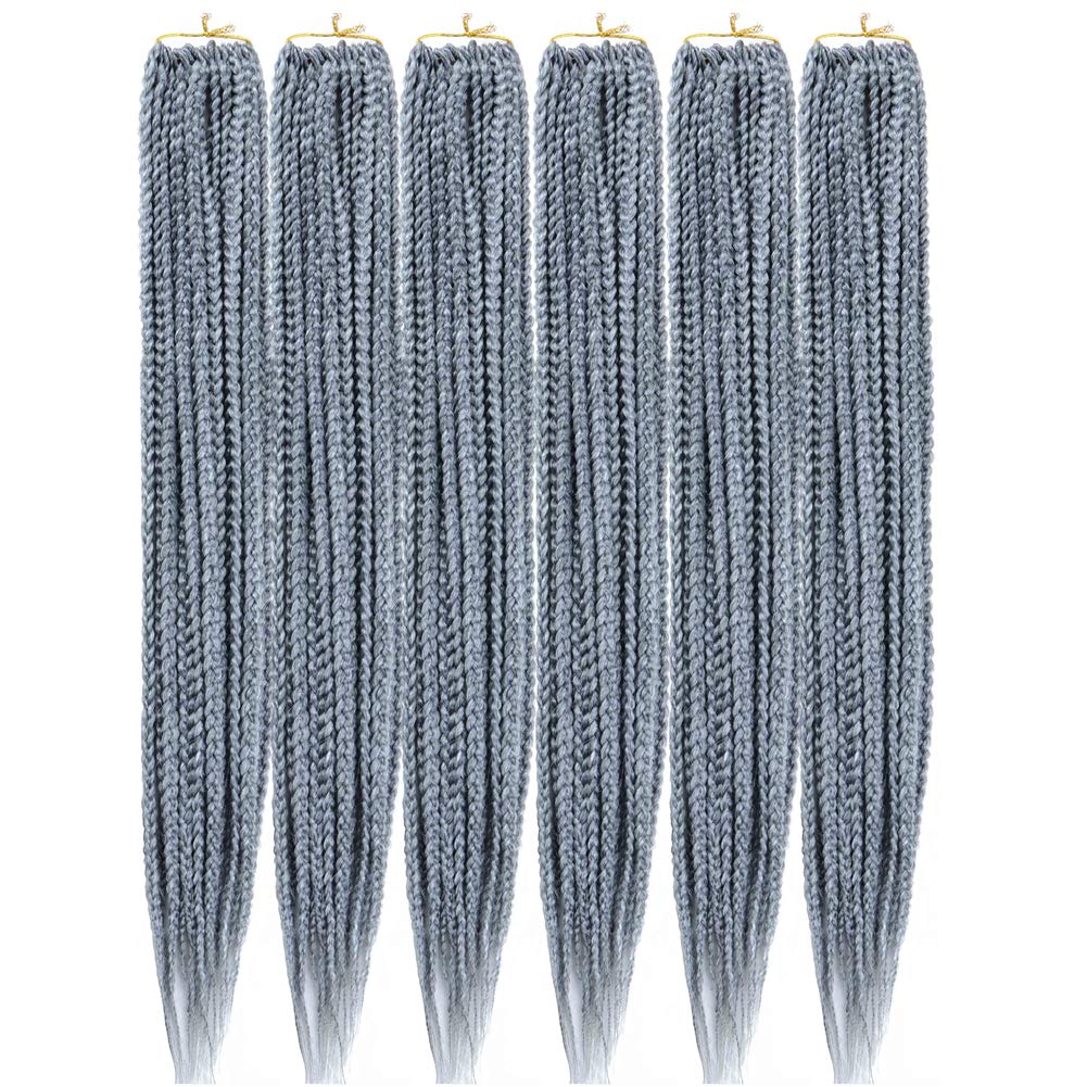 Mayloss 6 Packs/Lot (14/18/24/30) inch 1cm 20 Strands/Pack Thin 3X Box Braid Crochet Hair Extensionin Diameter 3X Synthetic Braid Hair Extensions Crochet Braids Hair Color(18Inch Grey)