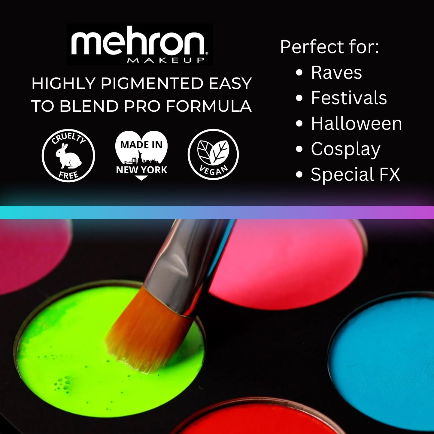 Mehron Paradise FX Neon UV Glow 8 Color Palette | Magnetic Refillable Special Effects Paint Palette | Professional Water Activated Paint for Raves, Costumes, SFX, Halloween, Cosplay | Made in the USA