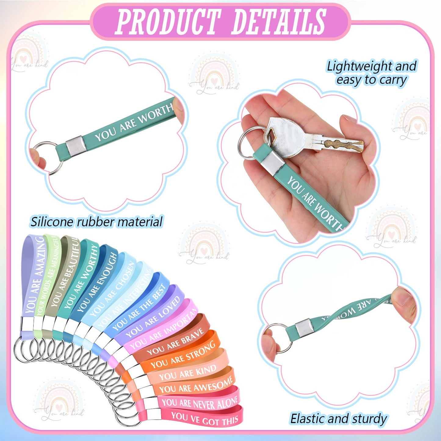 Hillban 64 Pcs CNA Week Bulk Gift Rainbow Canvas Makeup Bag and Motivation Keychains Bulk Boho Cosmetic Bags Appreciation Thank You Gifts for Women Nurse Teacher Volunteer Coworkers