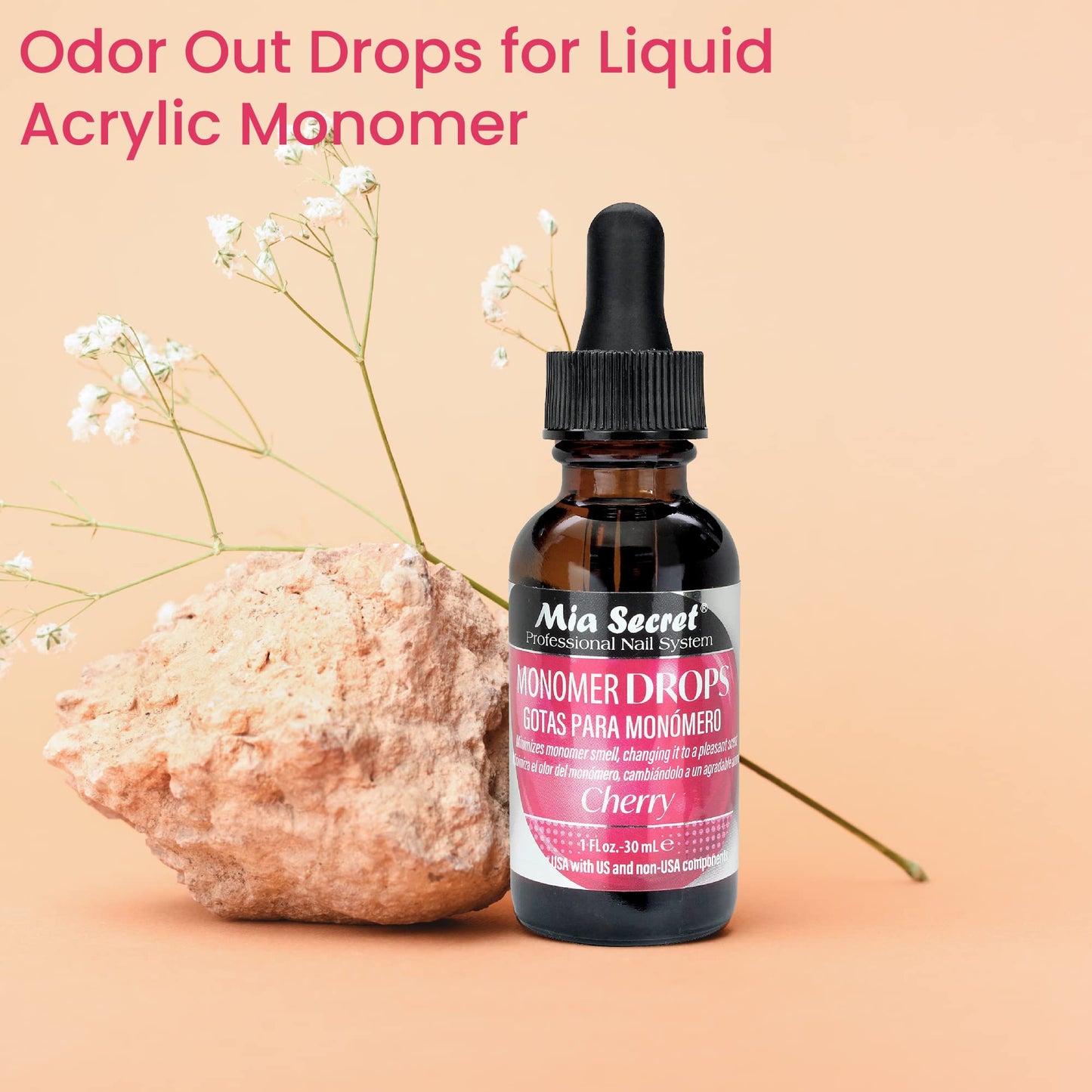 Mia Secret Monomer Drops Cherry Scent, 1oz - Odor Out Drops for Liquid Acrylic Monomer - Liquid Monomer Odor Neutralizer