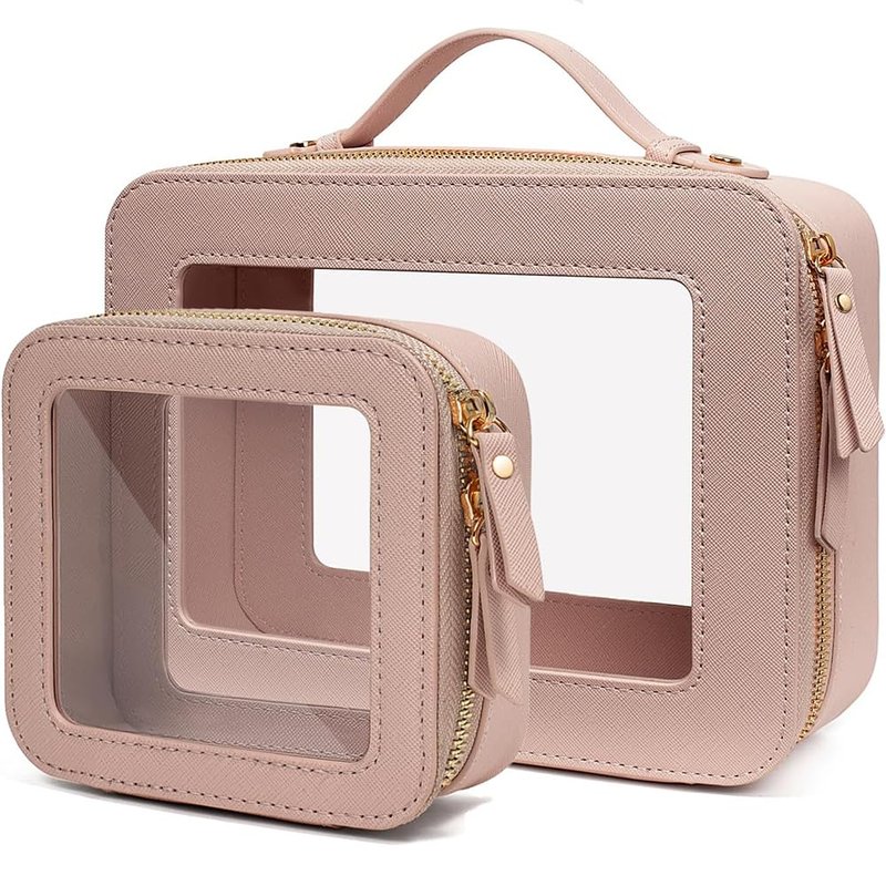 2 Pieces Travel Clear Makeup Bag, Large Clear Cosmetic Bag with Zipper Small Makeup Pouch for Purse Waterproof TSA Approved Toiletry Bag Case for Women Car Organizer Travel Essentials