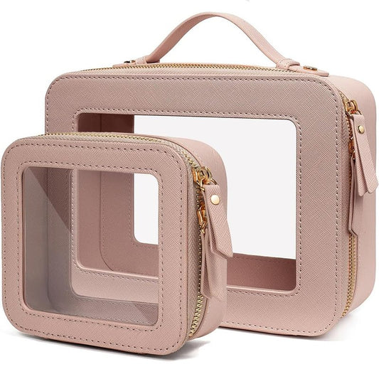 2 Pieces Travel Clear Makeup Bag, Large Clear Cosmetic Bag with Zipper Small Makeup Pouch for Purse Waterproof TSA Approved Toiletry Bag Case for Women Car Organizer Travel Essentials
