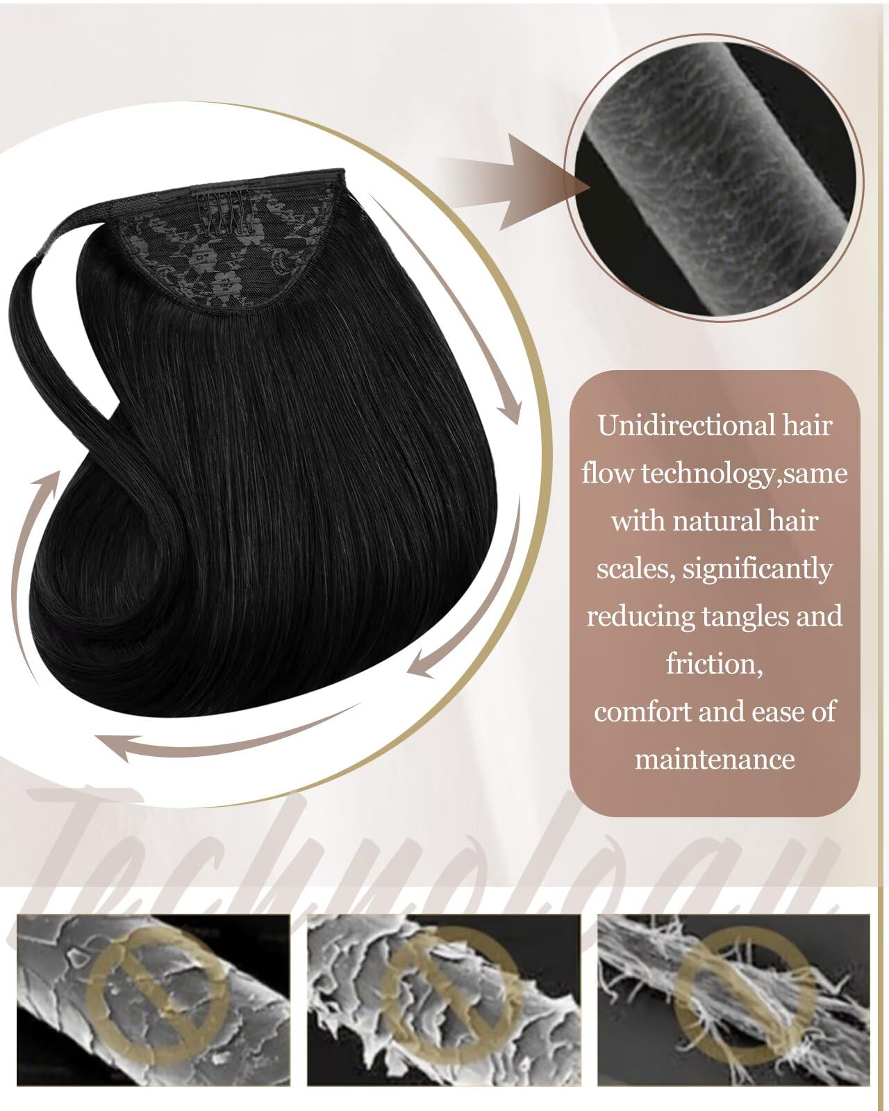 Hetto Ponytail Extension Human Hair Black 12Inch 70g