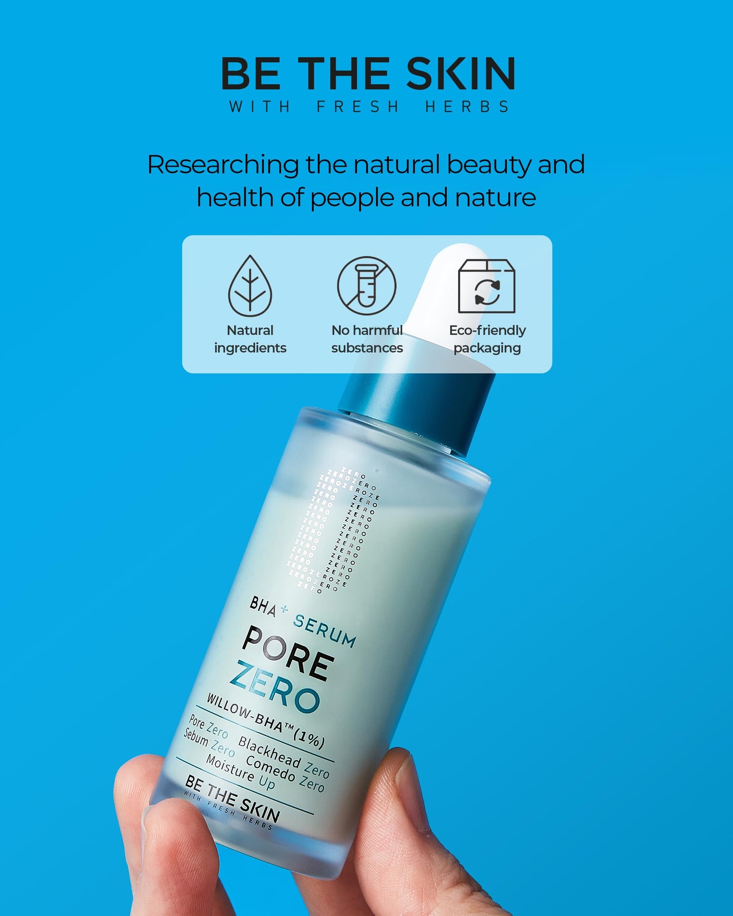 BE THE SKIN Pore Zero BHA Exfoliating Serum (30ml), Natural Willow Bark BHA + AHA, Helps Clear Clogged Pores & Blackheads Without the Sting, Cica Soothing for Oily Sensitive Skin