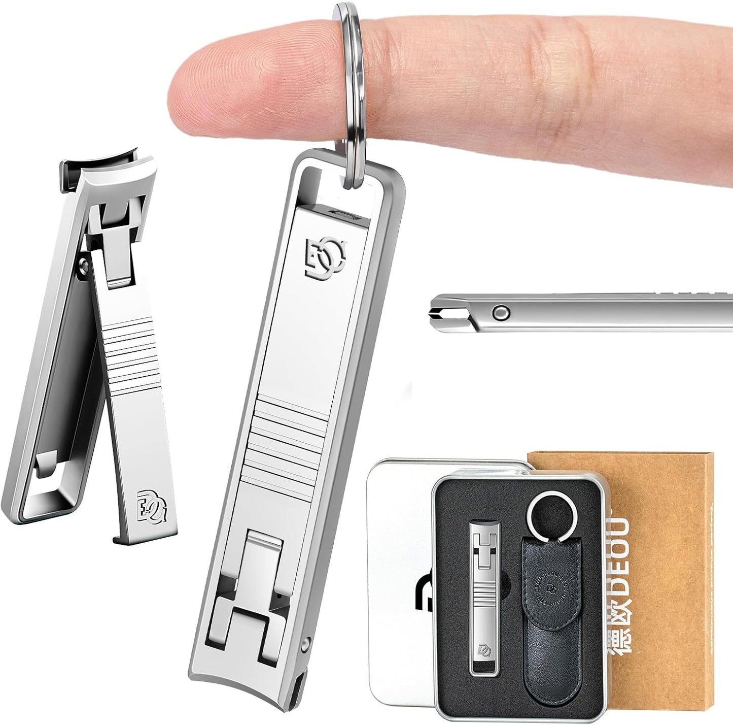 Folding Ultra-Thin Nail Clippers - Mini Stainless Steel Manicure Tool | Portable Travel Size with Leather Case
