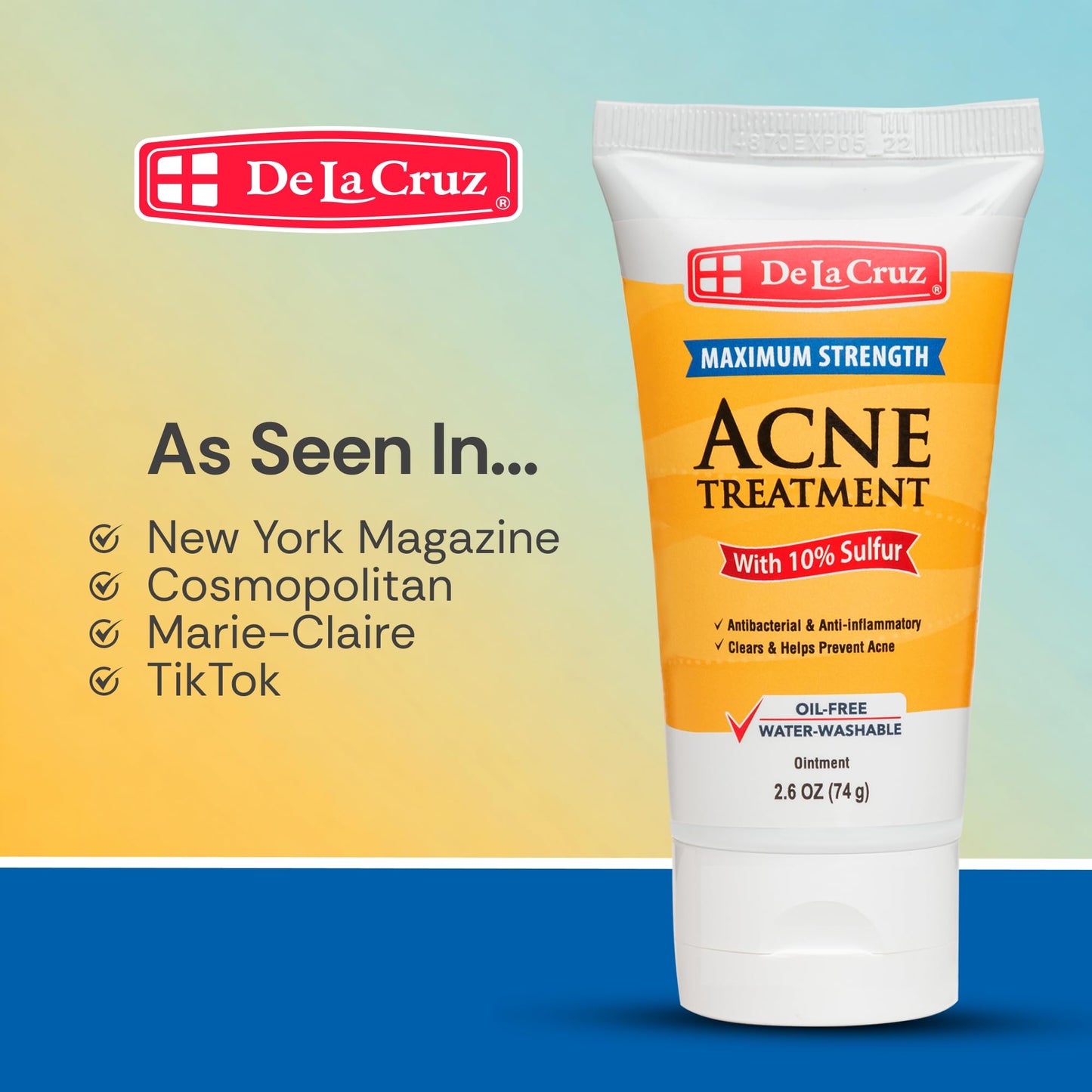 De La Cruz Sulfur Ointment - Cystic Acne Treatment for Face and Body - Daily 10 Min Spot Treatment Mask - Safe and Effective Game Changing Hormonal Acne Treatment that Clears Up Pimples - 2.6 OZ Tube