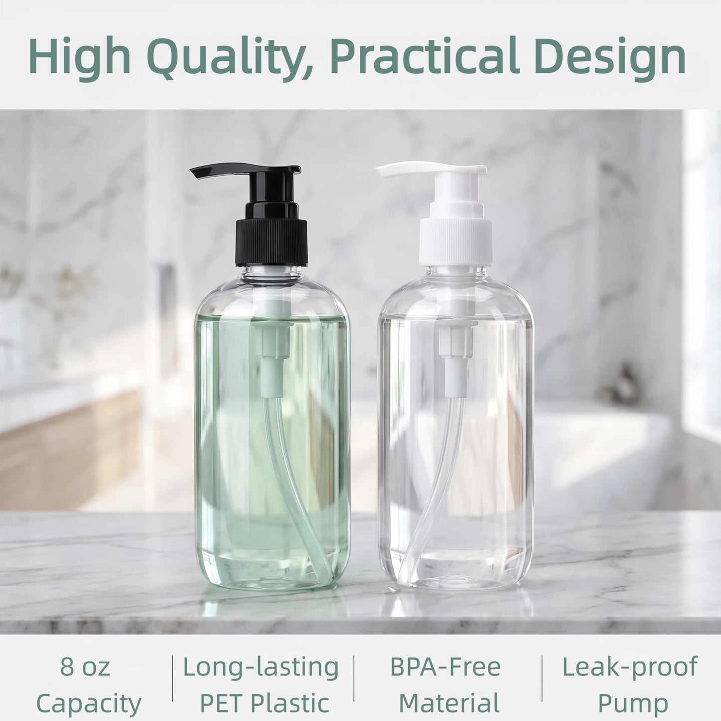 Bekith 16 Pack Empty Plastic Pump Bottles Dispenser, 8oz/240ml Clear Pump Bottle Dispenser, Portable Refillable Container for Hand Soap Lotion Shampoo Conditioner Essential Oil Liquid