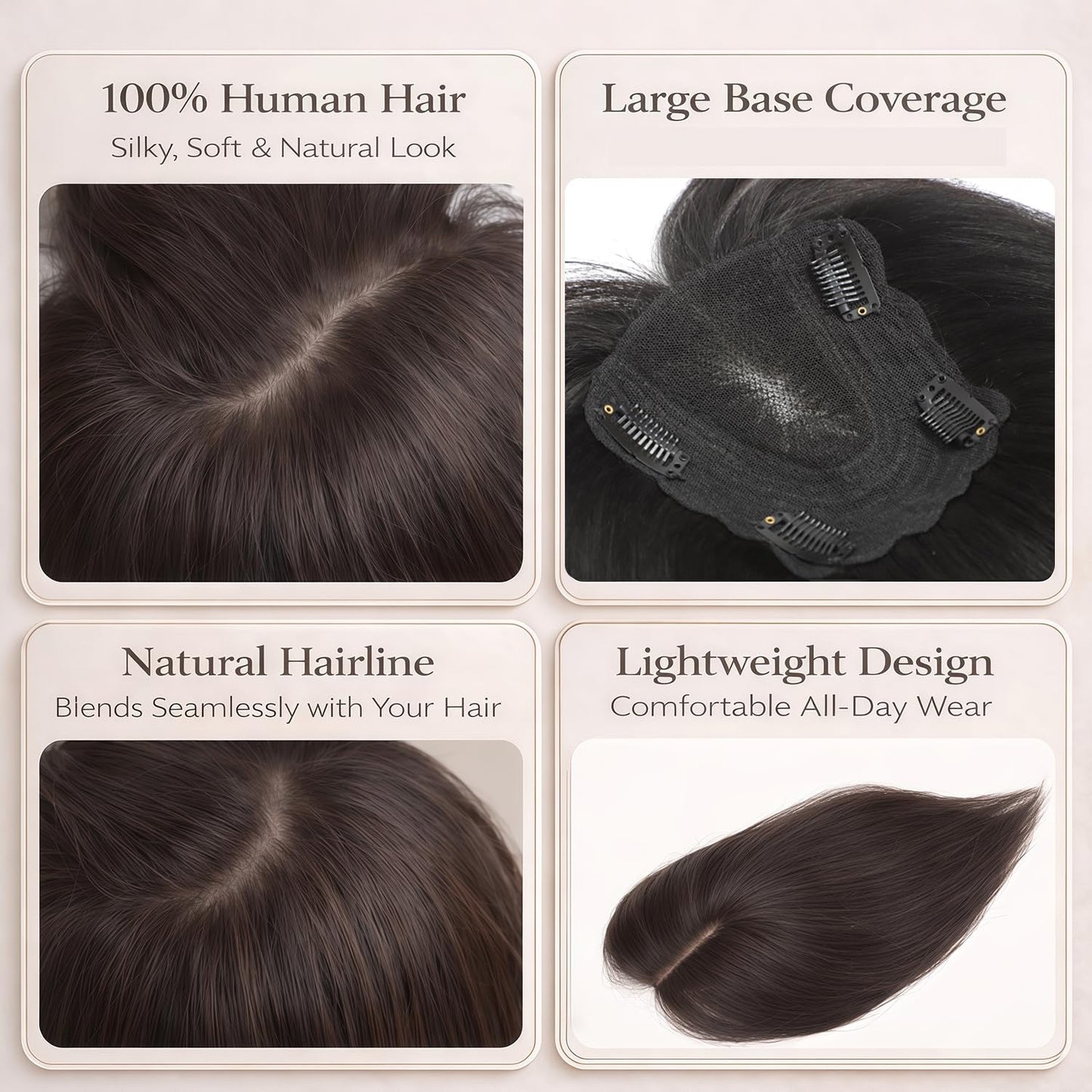 RMYHIG Hair Toppers for Women Real Human Hair, 360° 3D Human Hair Toppers for Women with Thinning Hair Upgrade Middle Part Clip in Bangs (Dark Brown(Big Coverage), 12 Inch-3D-Wispy)
