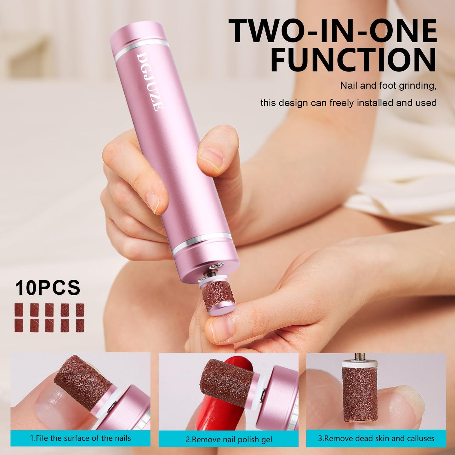 DGJUZE 2in1 Rechargeable Electric Callus Remover for Feet,2600mAh Battery Foot & Toenail Grinder for Dead Skin,Portable Cordless USB Foot File Kit with 60pcs Sandpaper Discs