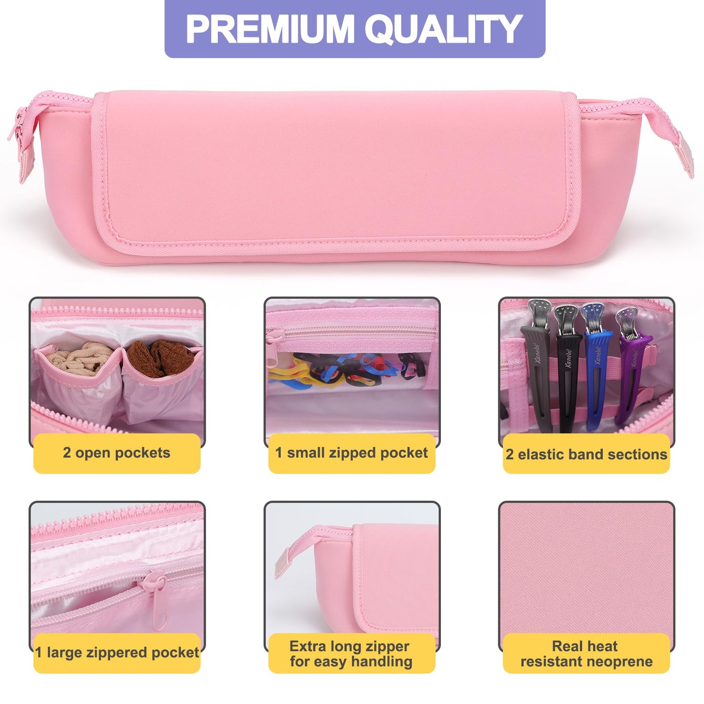 Travel Essentials Neoprene Hair Style Tools Bag w/Heat Resistant Mat for Flat or Curling Irons, Straighteners Accessories, Gifts for Women Mom Daughter Sister Friends for Birthday (Pink)