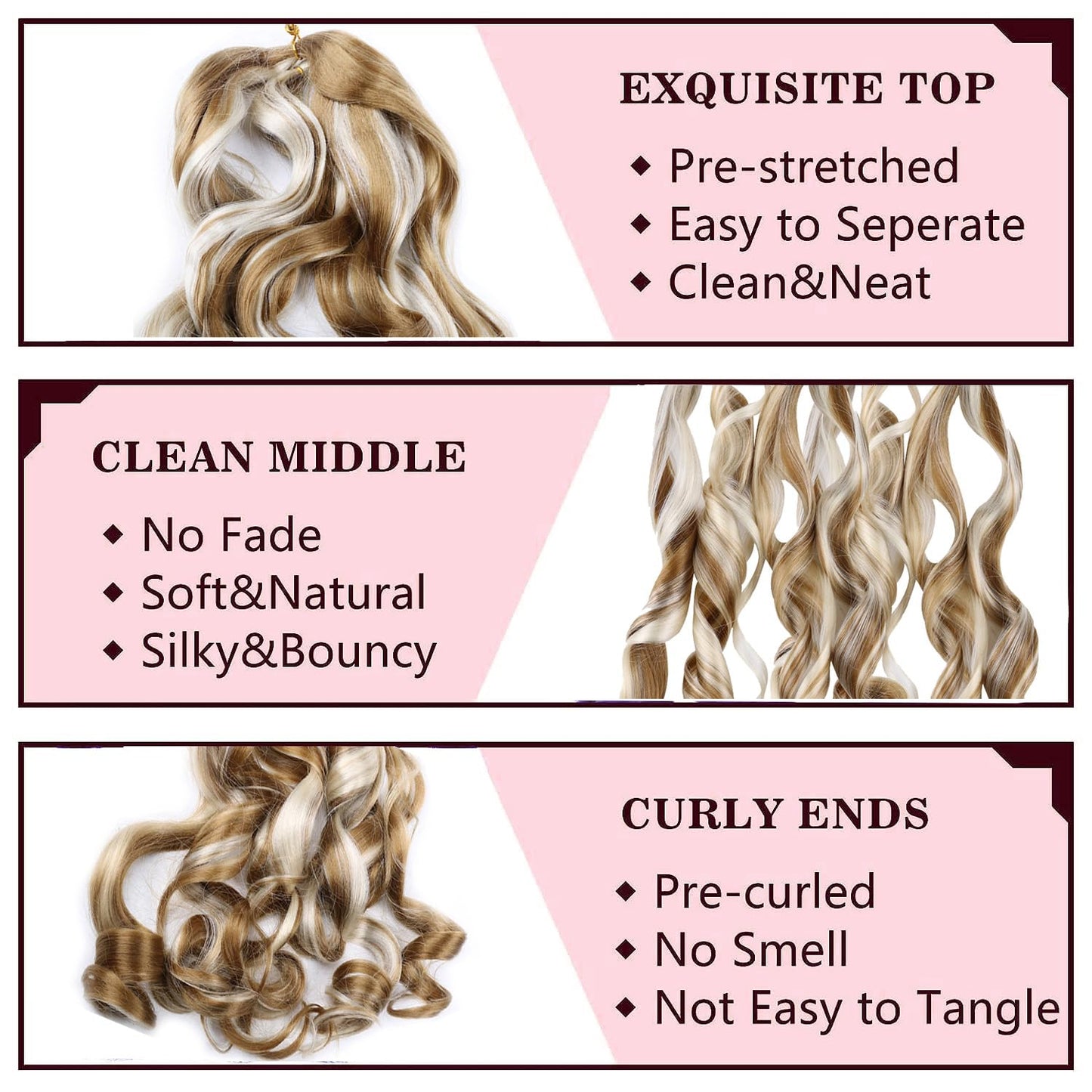 Lanseek French Curly Braiding Hair 24 Inch 8 Packs Pre Stretched French Curl Braiding Hair for Black Women 75g/pcs Loose Wave Braiding Hair Extensions (24 Inch (Pack of 8), 27/613)