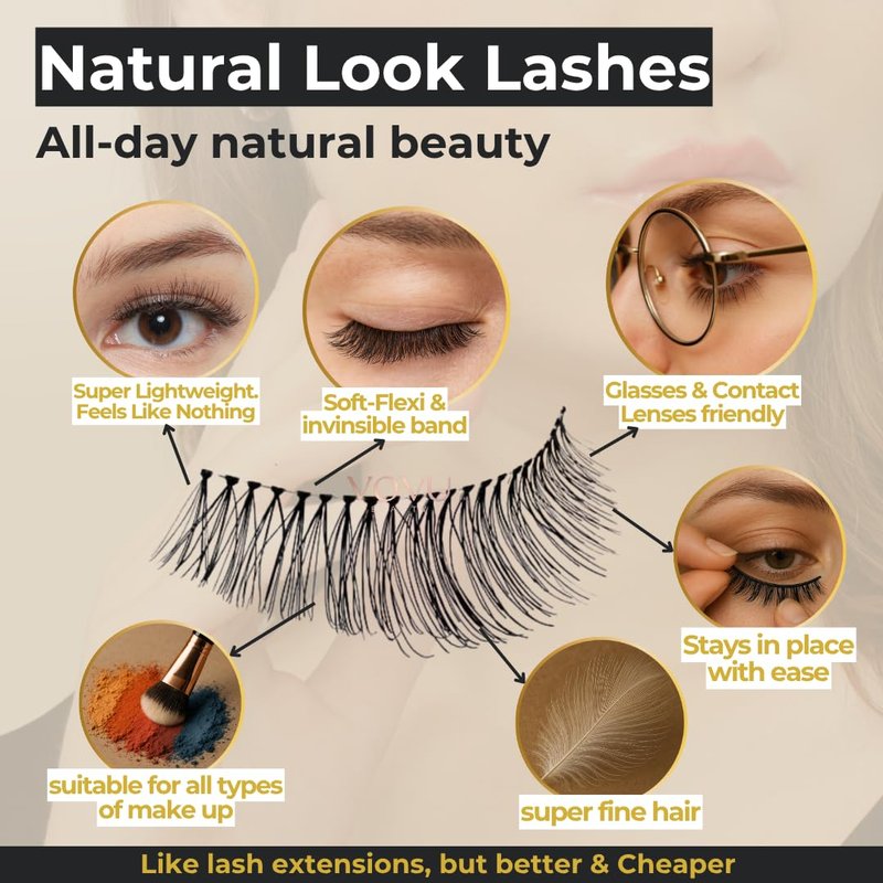 3D08 False Eyelashes - Super Lightweight, Natural Look, Comfortable Band | 4 Pairs for All Eye Types