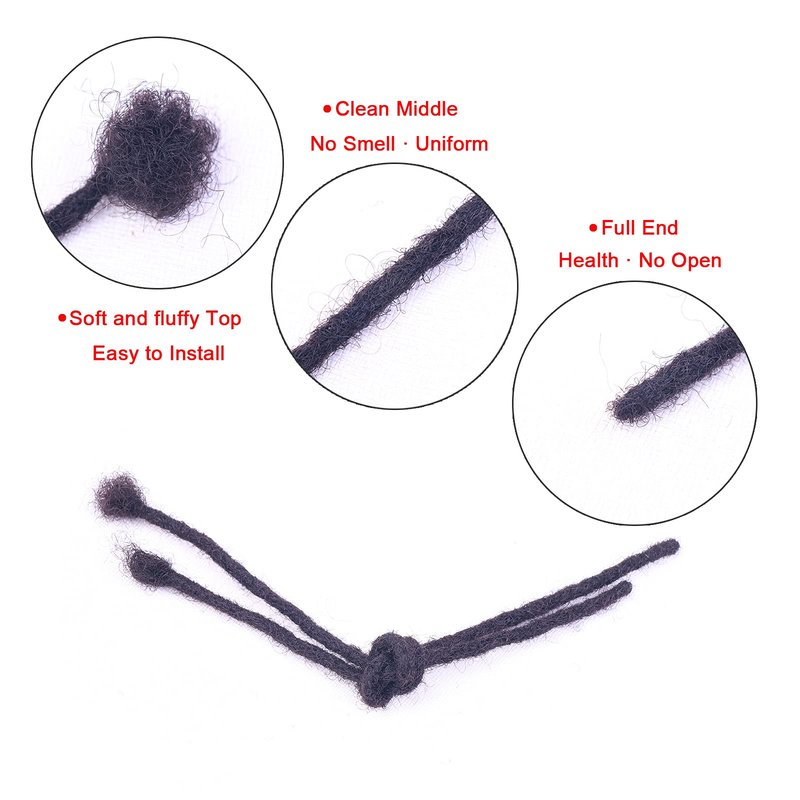 ADIASAI 6 Inch 30 Strands 0.4cm Width 100% Human Hair Loc Extensions Full Handmade Dreadlock Extensions for Men Women Kids Can Be Dyed and Bleached with Needle and Comb 100% Unprocessed Natural Black