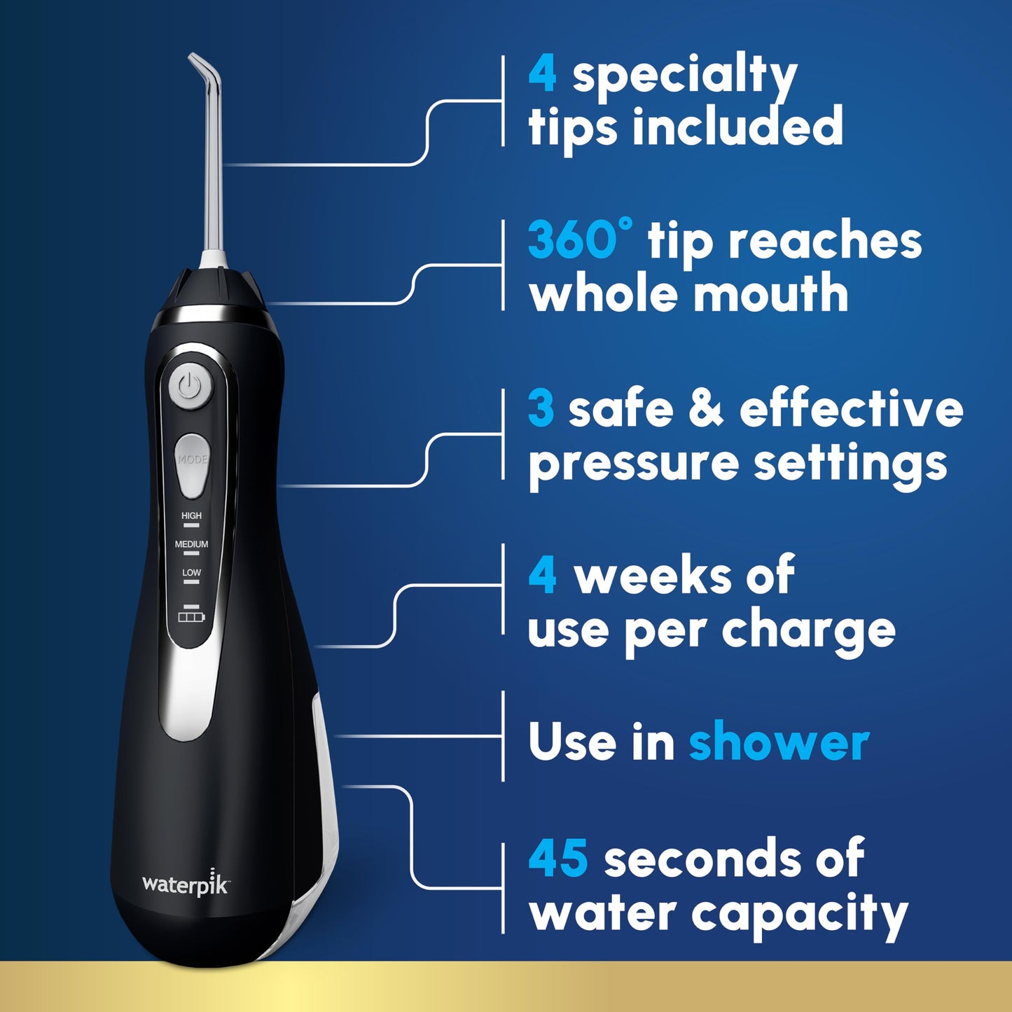 Waterpik Cordless Advanced Water Flosser for Teeth, Gums, Braces, Dental Care with Travel Bag and 4 Tips, ADA Accepted, Rechargeable, Portable, and Waterproof