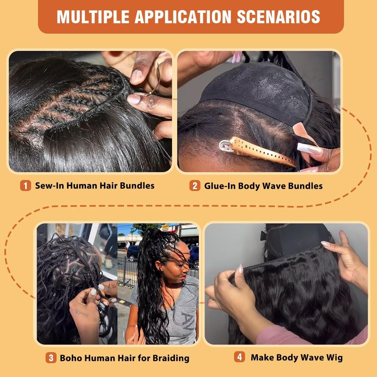 12A Human Hair Bundles 16 Inch Body Wave Bundles Human Hair 100% Unprocessed Brazilian Virgin Quick Weave 1 Bundle for Women Wet and Wavy Human Hair Extensions Natural Black
