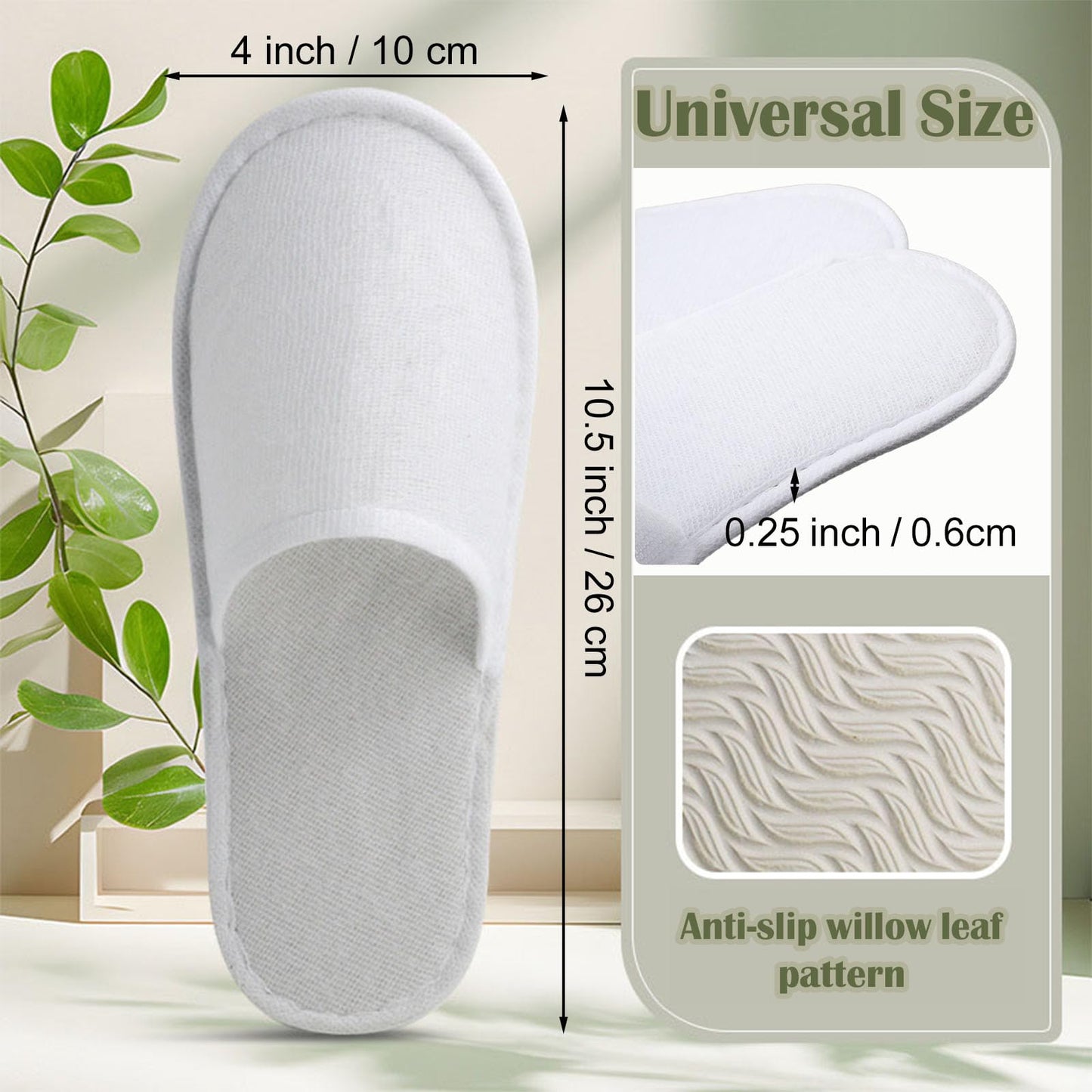 Nexboraque 30 Pairs 10.5 Inch Disposable Slipper for Guests, White Spa Slippers Bulk House Slippers Non Slip Closed Toe Travel Footwear for Hotel Guests Women Men, Medium