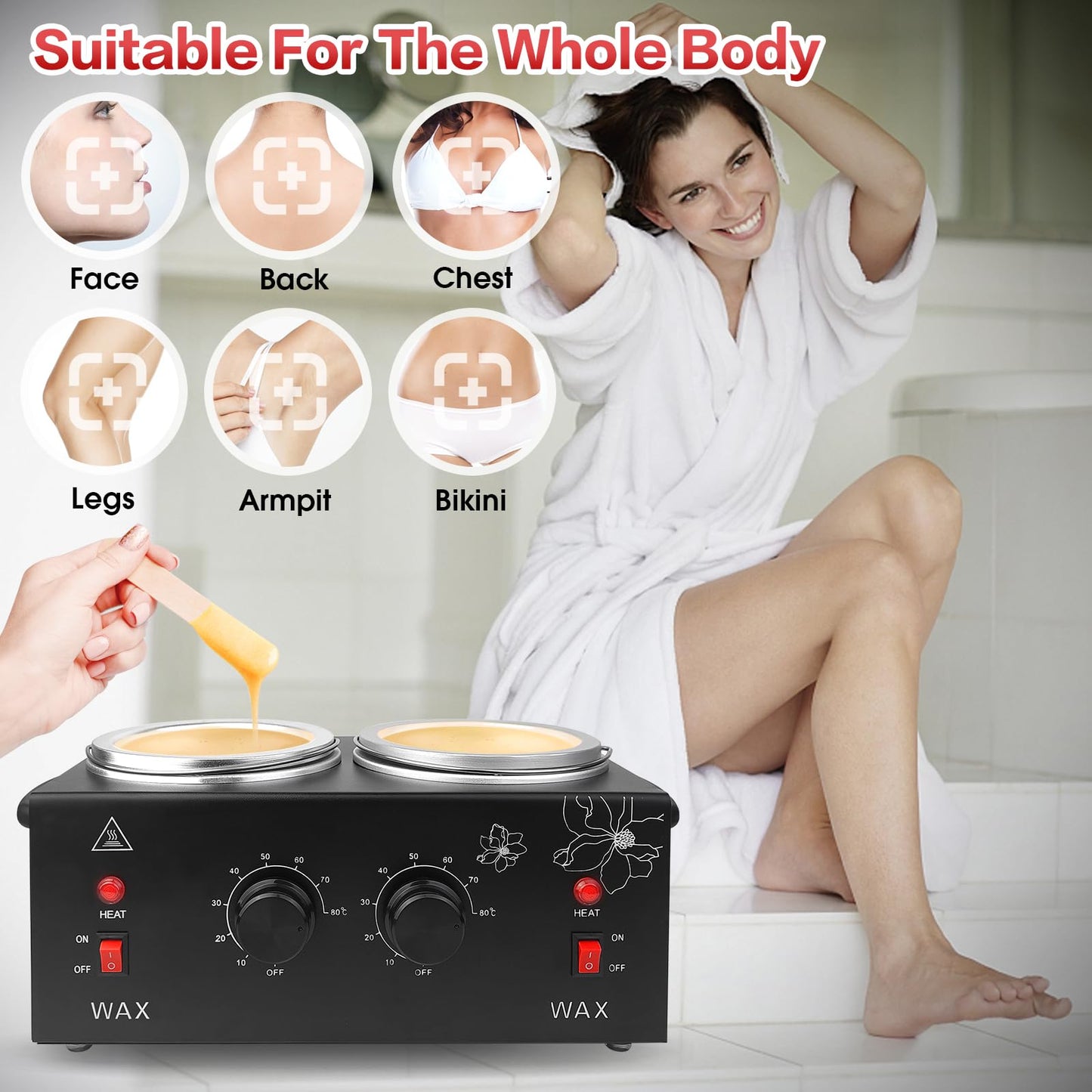 Wax Warmer for Hair Removal, Double Wax Heater Pot with Adjustable Temp