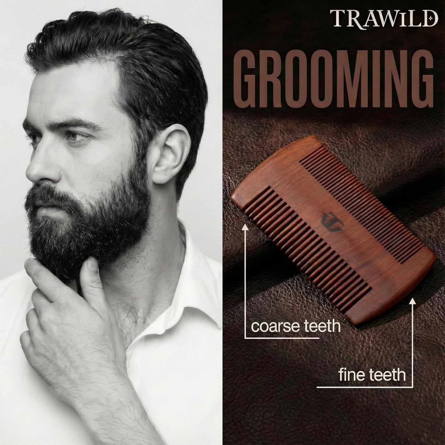 Sandalwood Beard Comb for Men - Premium Wooden Grooming Tool with Mother of Pearl Inlay | Perfect for Beard & Mustache Care