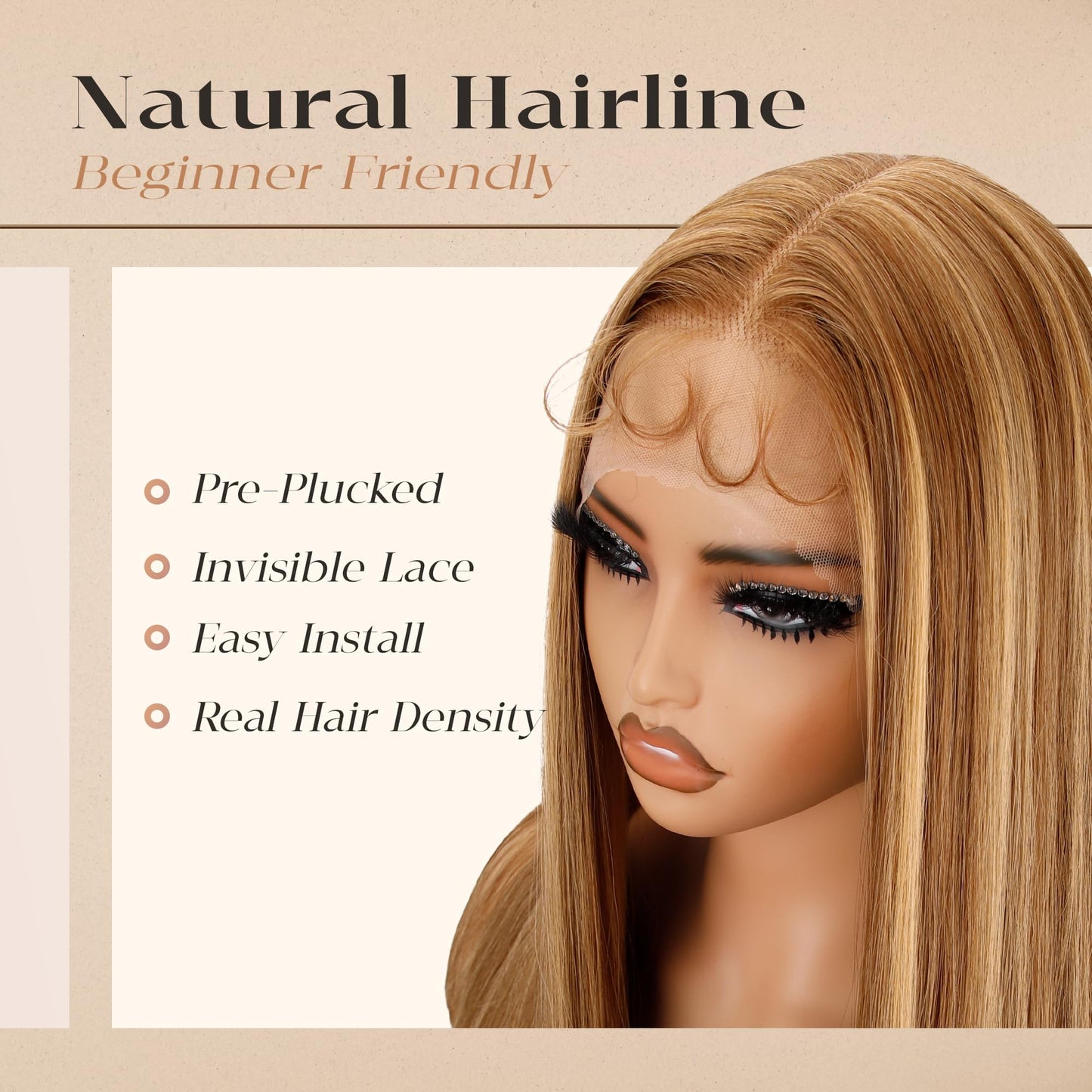 BLL Lace Front Wig Honey Blonde Synthetic Pre-Plucked Highlight Glueless Wigs 30 Inch Straight Hair Wig Ready To Wear (Honey Blonde 4/27, 30 Inch)