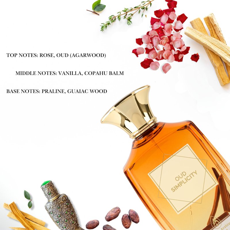 French Arabian Perfumes Oud Simplicity 100ml Oud Perfume for Women and Men Long-lasting Oud Rose, Sandalwood and Vanilla Scent