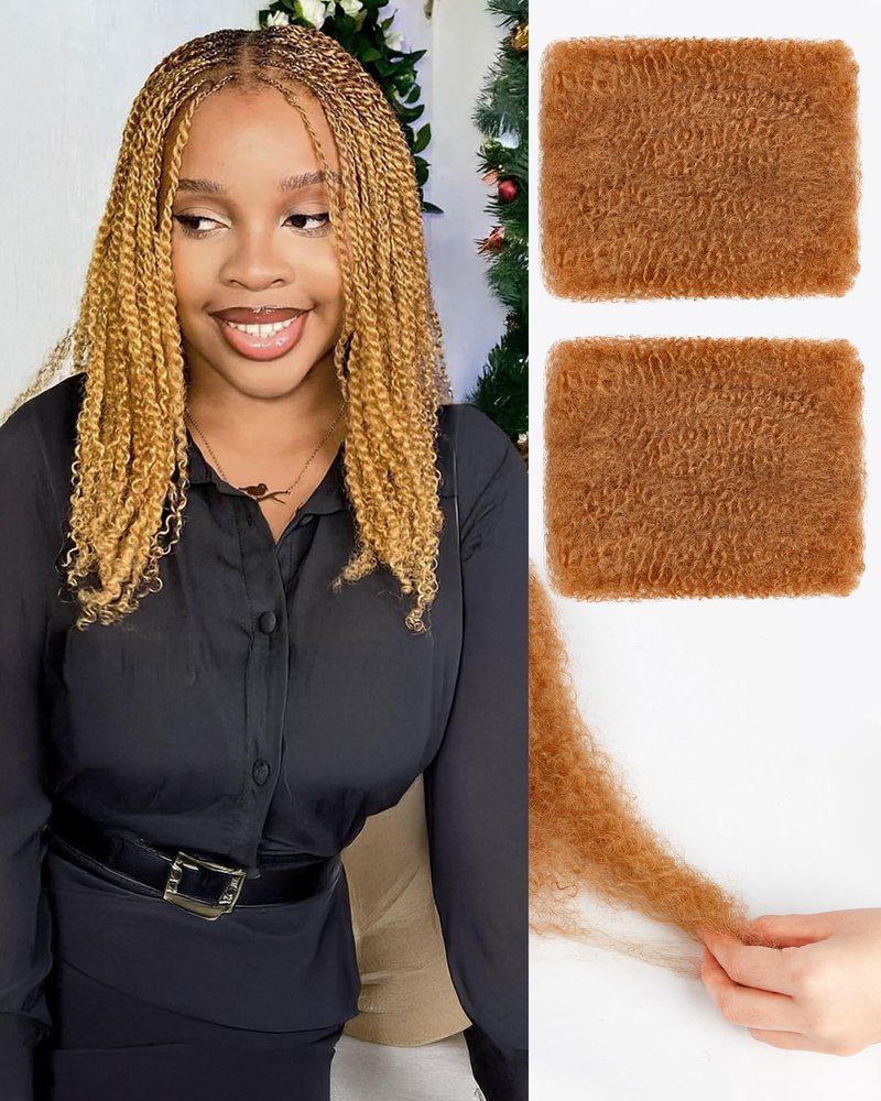 Afro Kinky Curly Bulk Human Hair Extensions 20 Inch 50g Bundles,Real Natural Kinky-Curly Braiding Hair for Dreadlocks/Locs Repair,Twist & Braids(Blonde,27#,2 Packs)