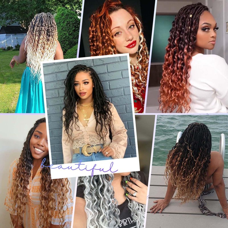 DoeSeor 18 Inch Goddess Locs Crochet Hair 8 Packs New Soft Faux Locs Crochet Braids Deep Wave Pre Looped Hair Extensions for Black Women(3T3027/8PCS/18inch)