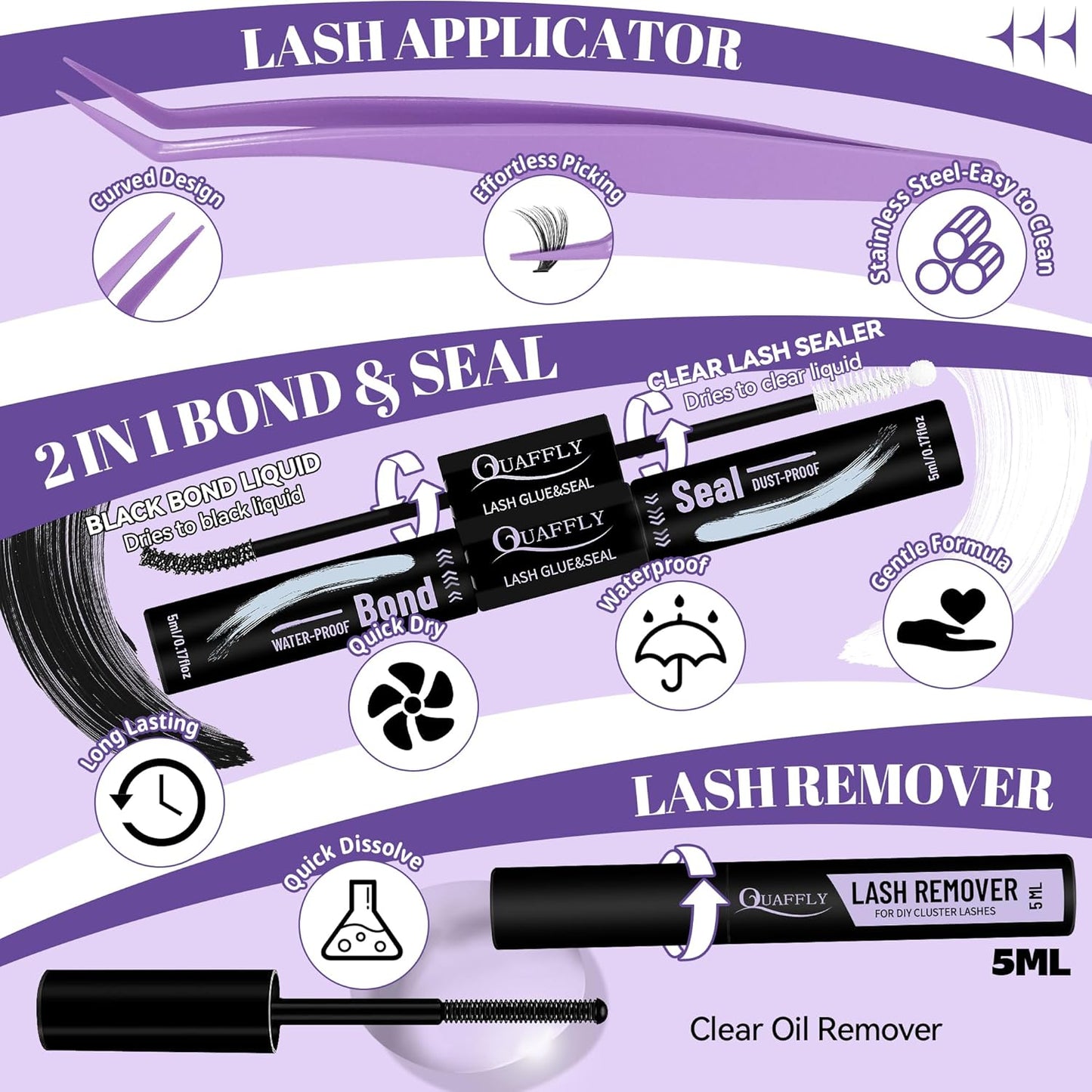 False Eyelashes Kit - 5-Pack with Glue, Tweezers & Curler | Reusable for Natural or Dramatic Looks