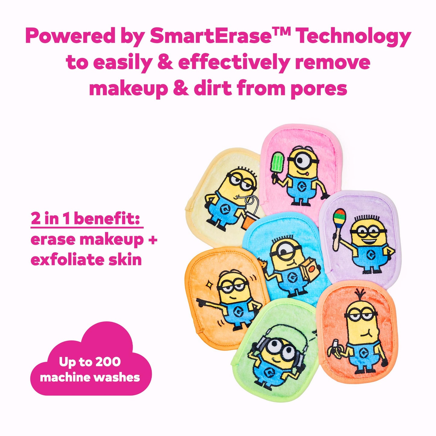 The Original MakeUp Eraser 7-Day Set, Erase All Makeup With Just Water, Including Waterproof Mascara, Eyeliner, Foundation, Lipstick, Sunscreen, and More! (Minions), 7ct.