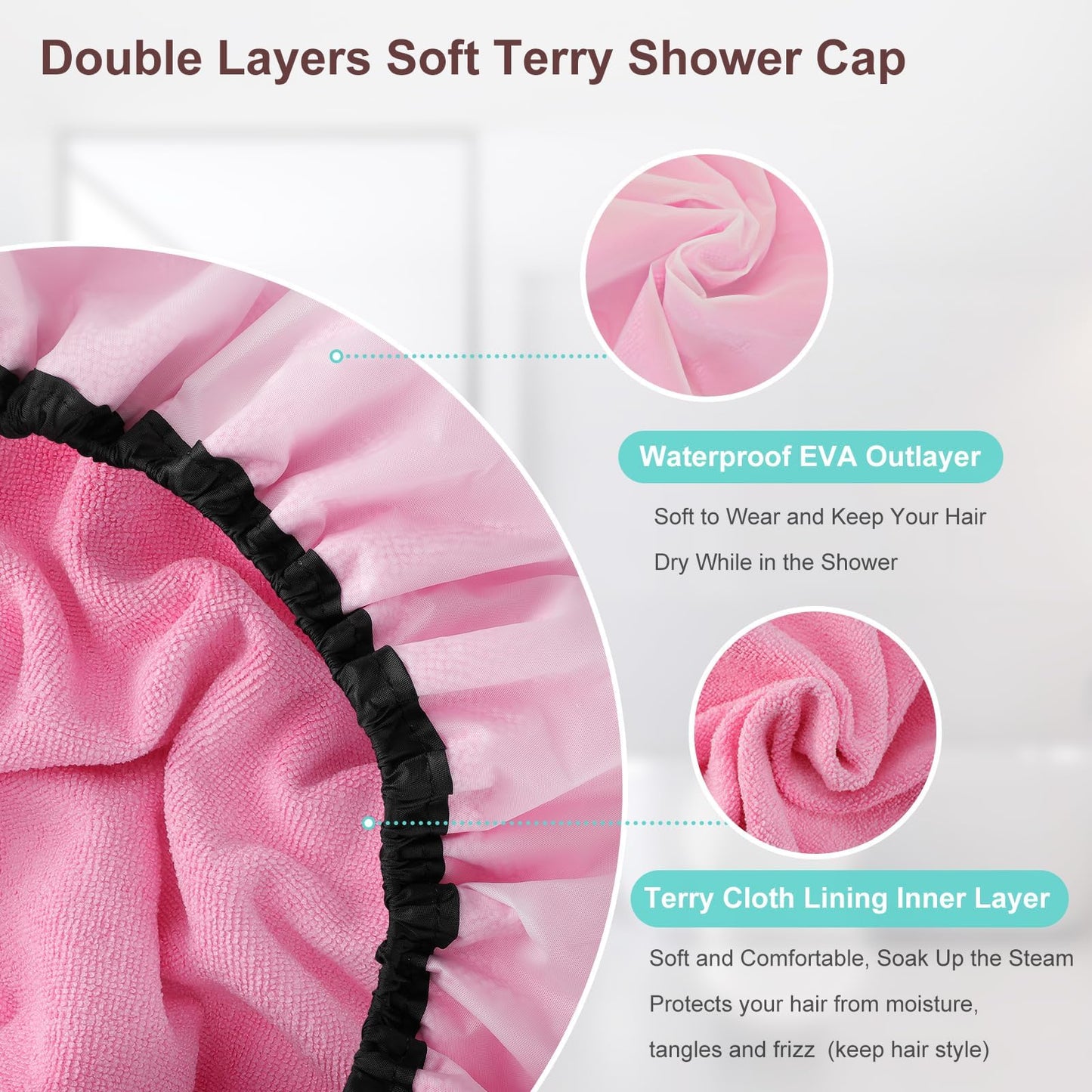 Sheomern 2 Pcs 16.5"Jumbo Adjustable Terry Cloth Lined Shower Caps for Long Hair & Braids, Extra Large Dual Waterproof Hair Cap for Women & Men, Reusable XXL for Dreadlocks, Locs