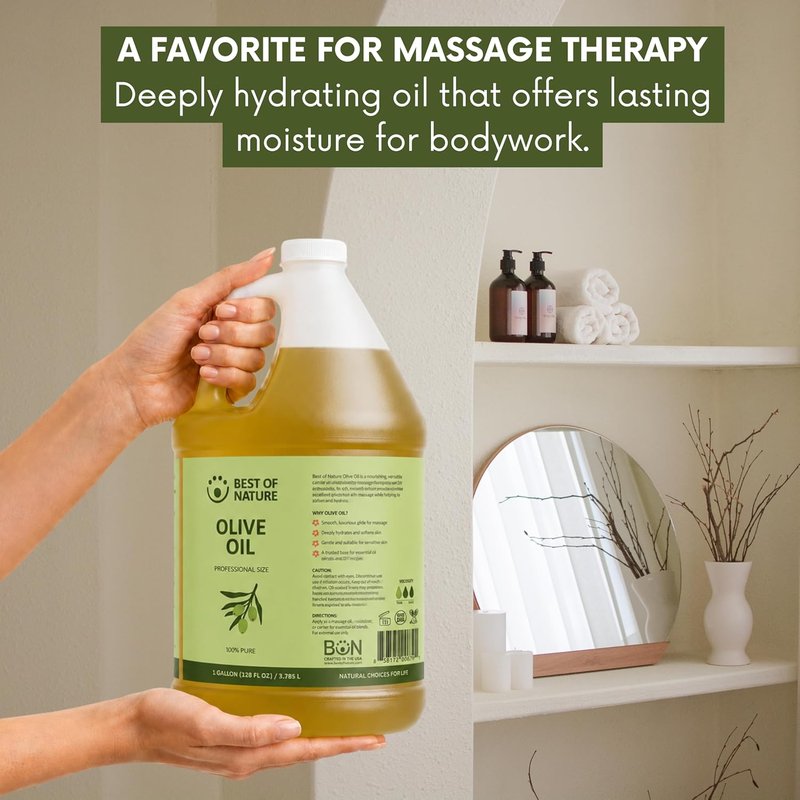 100% Pure Olive Massage & Body Oil - Cold Pressed, Unscented Moisturizer for Skin & Hair | Half Gallon (64 fl oz)