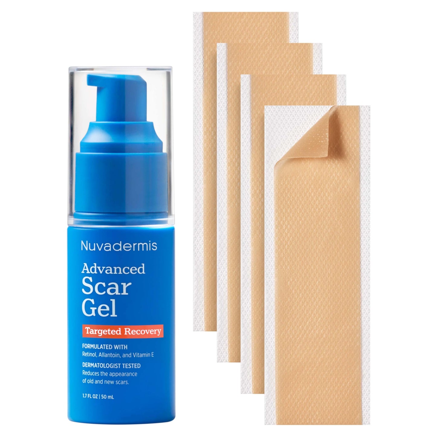 NUVADERMIS Silicone Scar Sheets & Scar Cream Gel - C-Section, Tummy Tuck, Keloid, Acne Removal Treatment - Advanced Post Surgery Supplies - Scars Removal Treatment