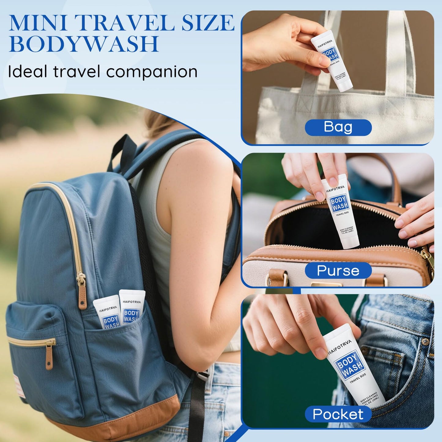 HAIFOTRVA Travel Size Body Wash Bulk Pack of 100,Individually Wrapped Small Size Hotel Body Wash Supplies 30ml/1 fl oz Portable Shower Gel Toiletries Amenities Bulk for Guests,Travel,Homeless,Charity