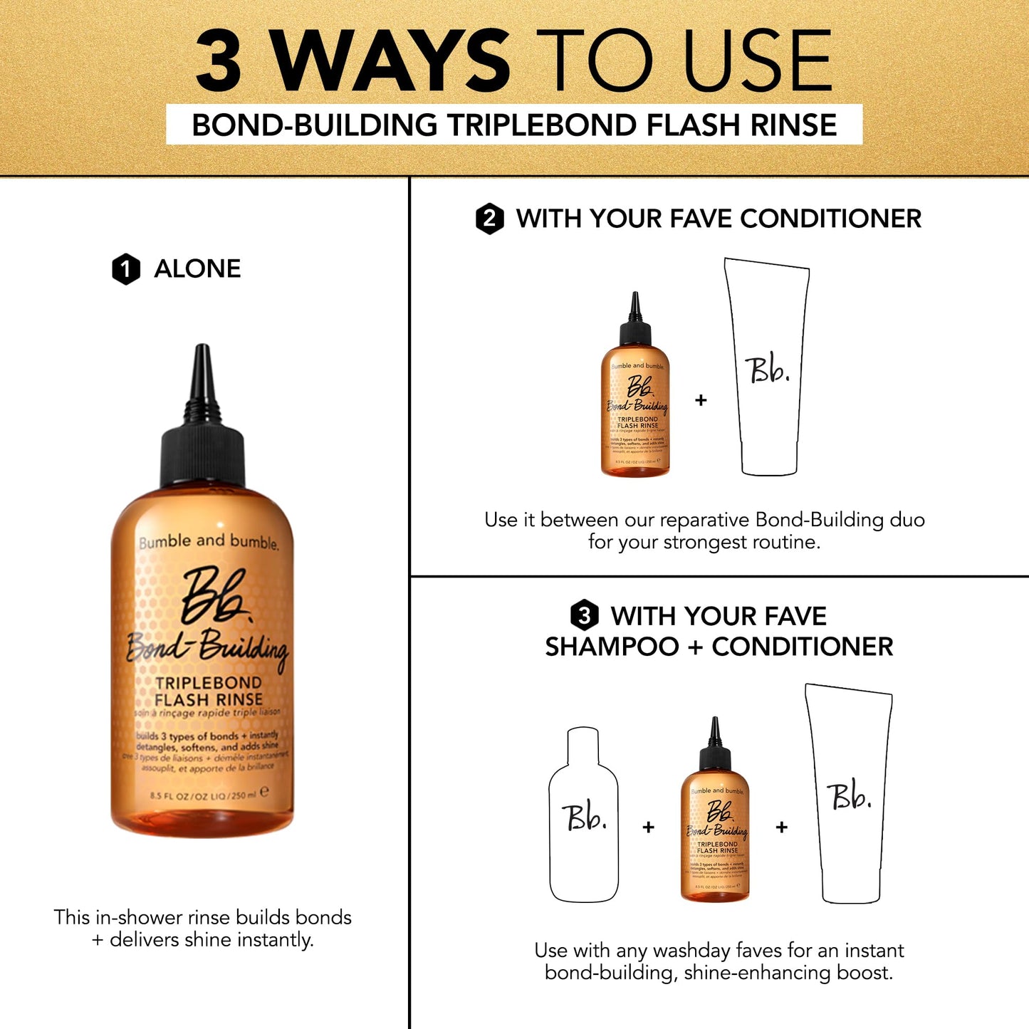 Bumble and bumble. Bond-Building TripleBond Flash Rinse For Damaged Hair | Strengthens and Adds 2x Shine | For Damaged Fine to Medium Curly, Wavy, Straight Hair Types, 8.5 Fl Oz