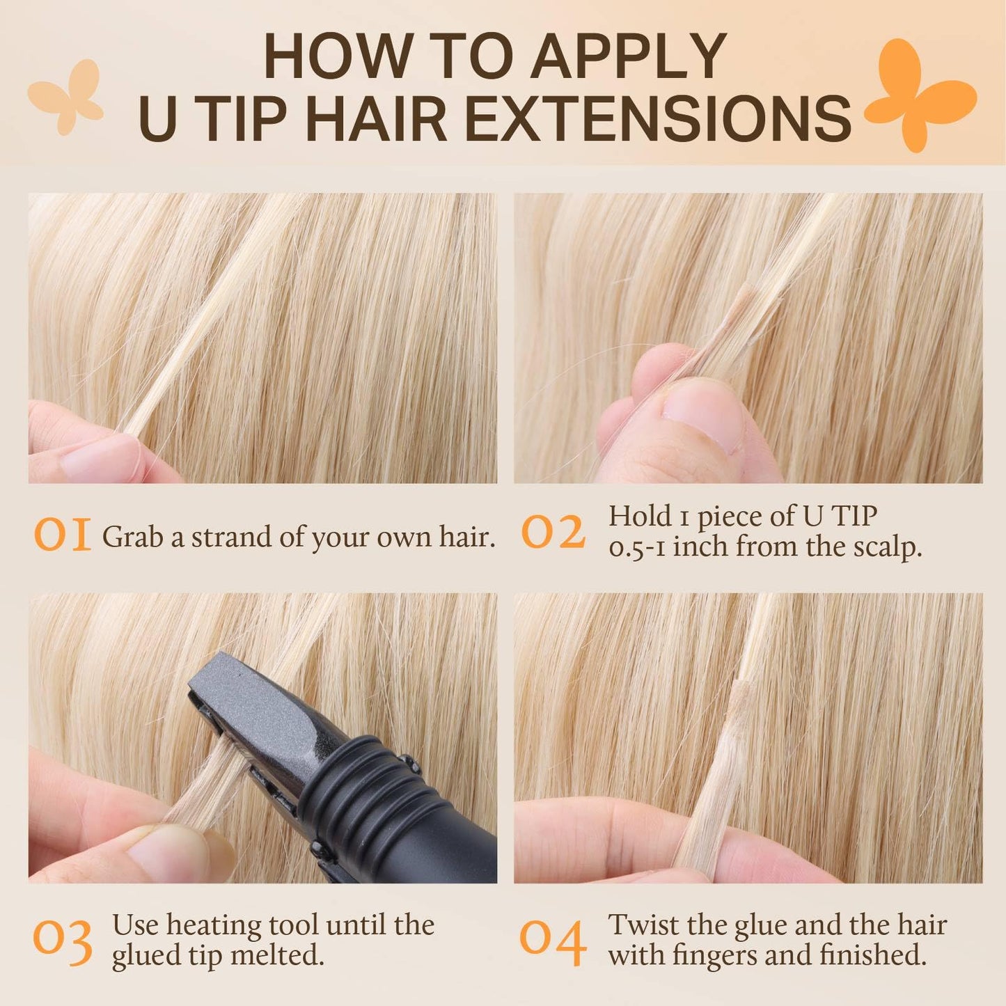 DOORES U Tip Hair Extensions Human Hair, Chocolate Brown to Caramel Blonde 18 Inch 50g/50s, K Tip Extensions
