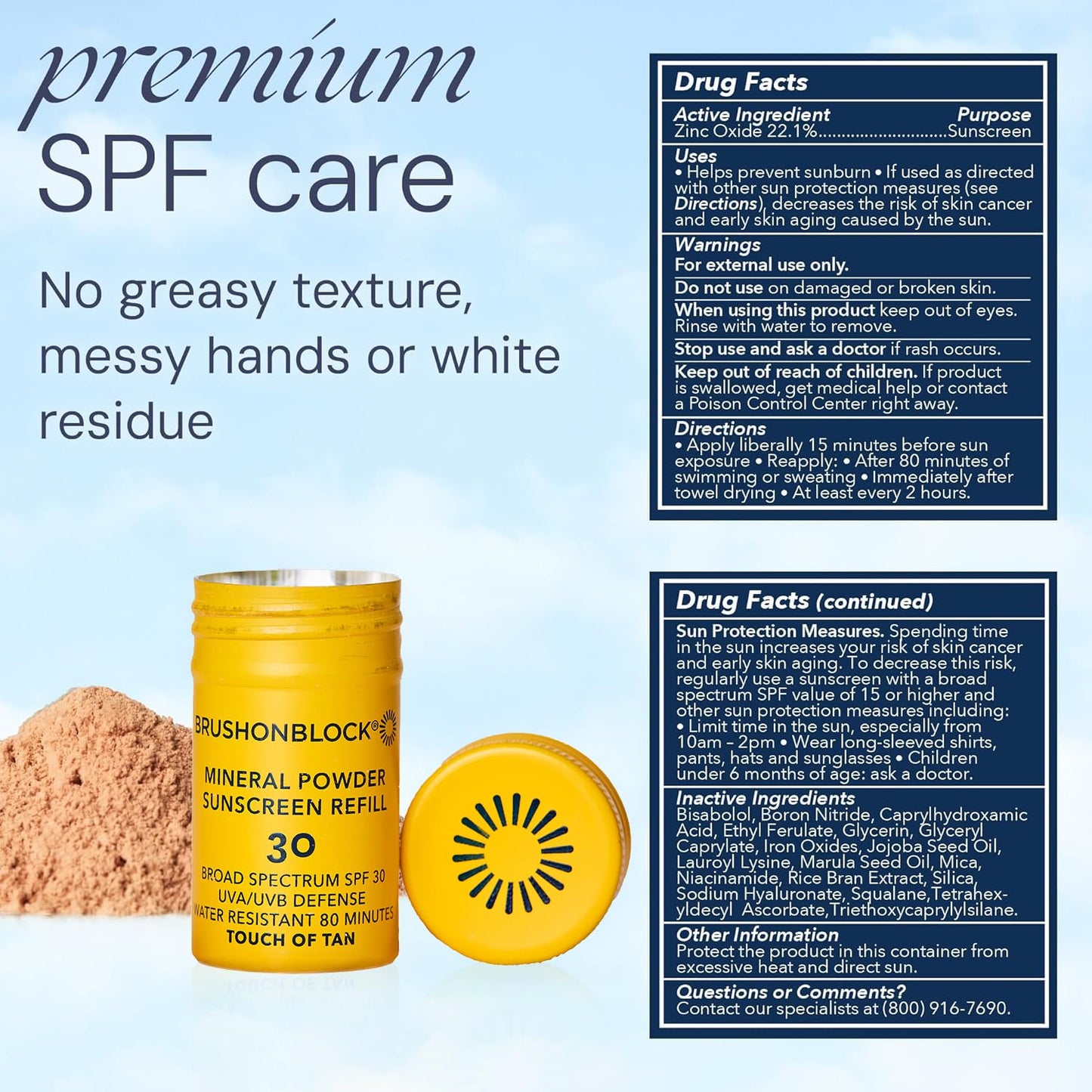 Brush On Block SPF 30 Mineral Powder Sunscreen Refill - Niacinamide, Hyaluronic Acid & Vitamin C | Touch of Tan