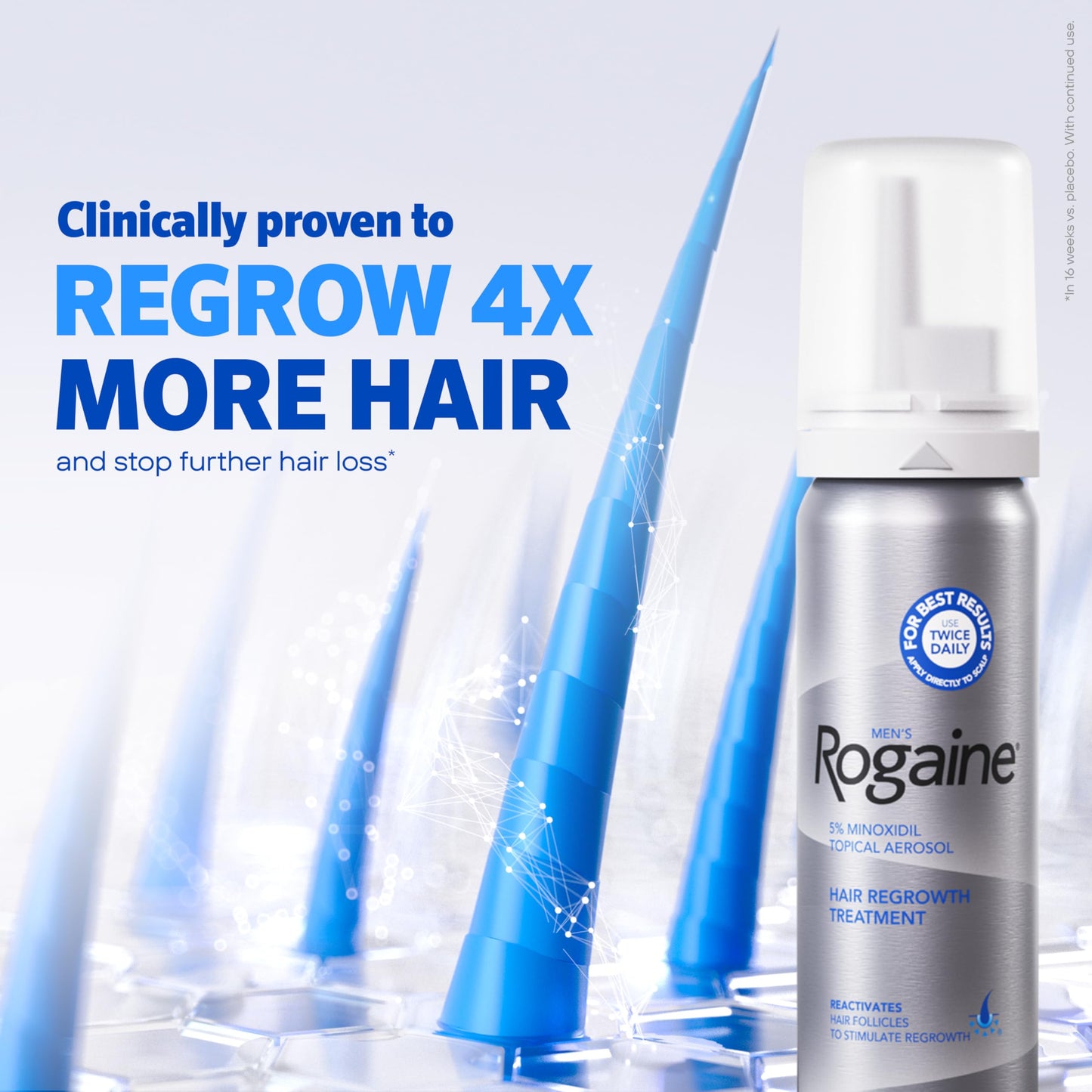 Men's Rogaine 5% Minoxidil Foam for Hair Regrowth, Topical Hair Loss Treatment for Men to Regrow Fuller, Thicker Hair, Unscented Minoxidil Topical Aerosol, 1-Month Supply, 2.11 oz