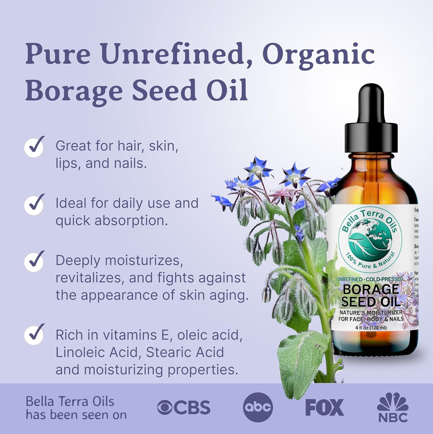 Borage Seed Oil 16 oz - Natural GLA & Vitamin-Rich Skin Nourishment | Pure Hydration for All Skin Types